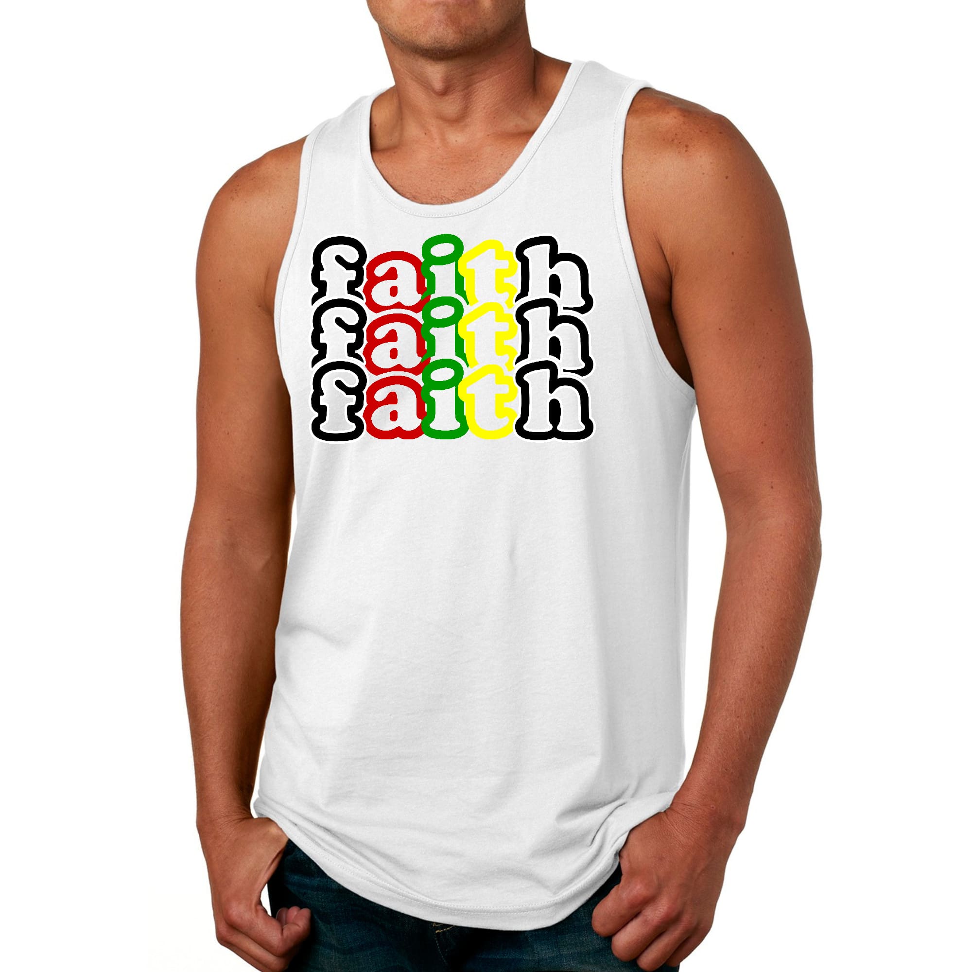 Mens Fitness Tank Top Graphic T-shirt Faith Stack Multicolor Black