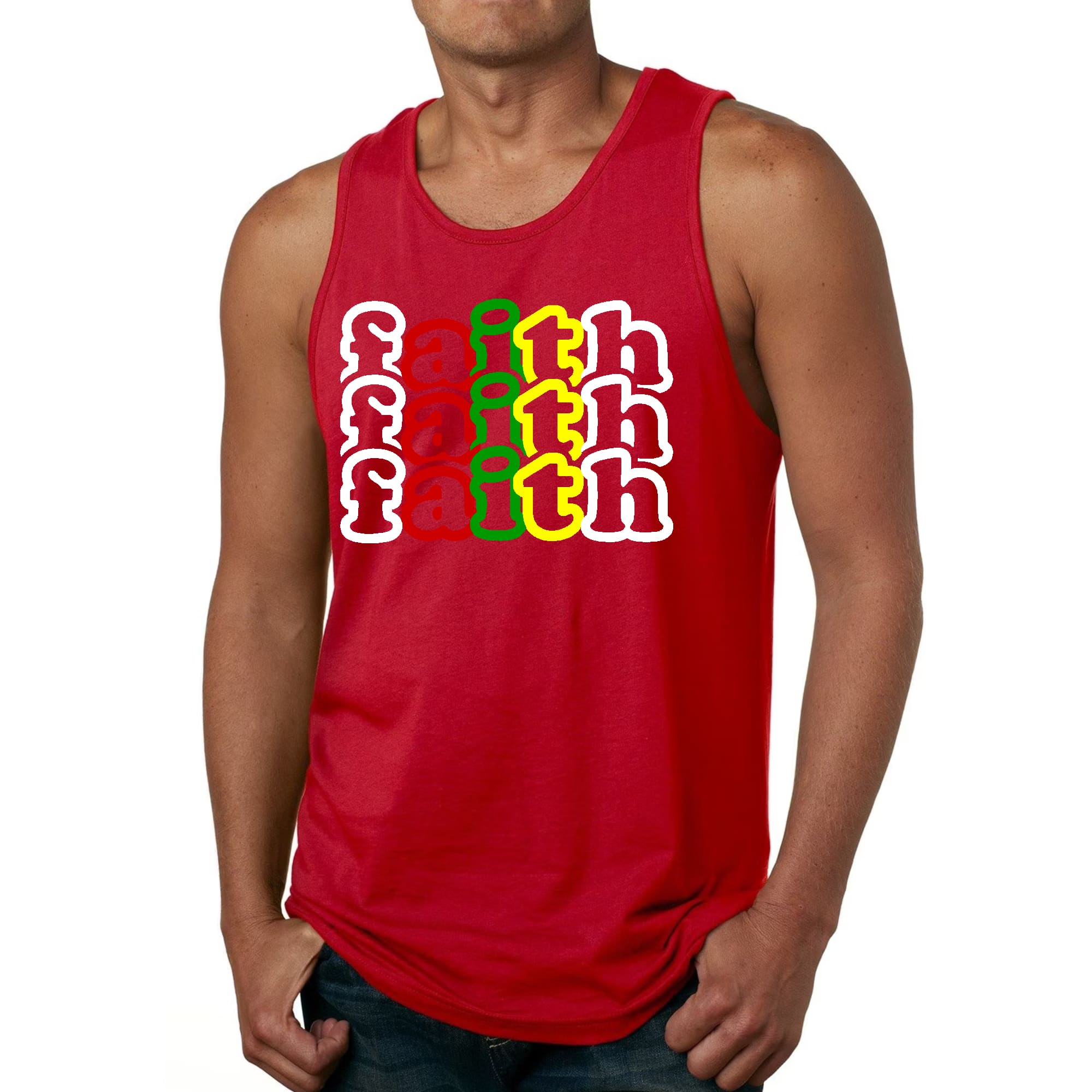 Mens Fitness Tank Top Graphic T-shirt Faith Stack Multicolor