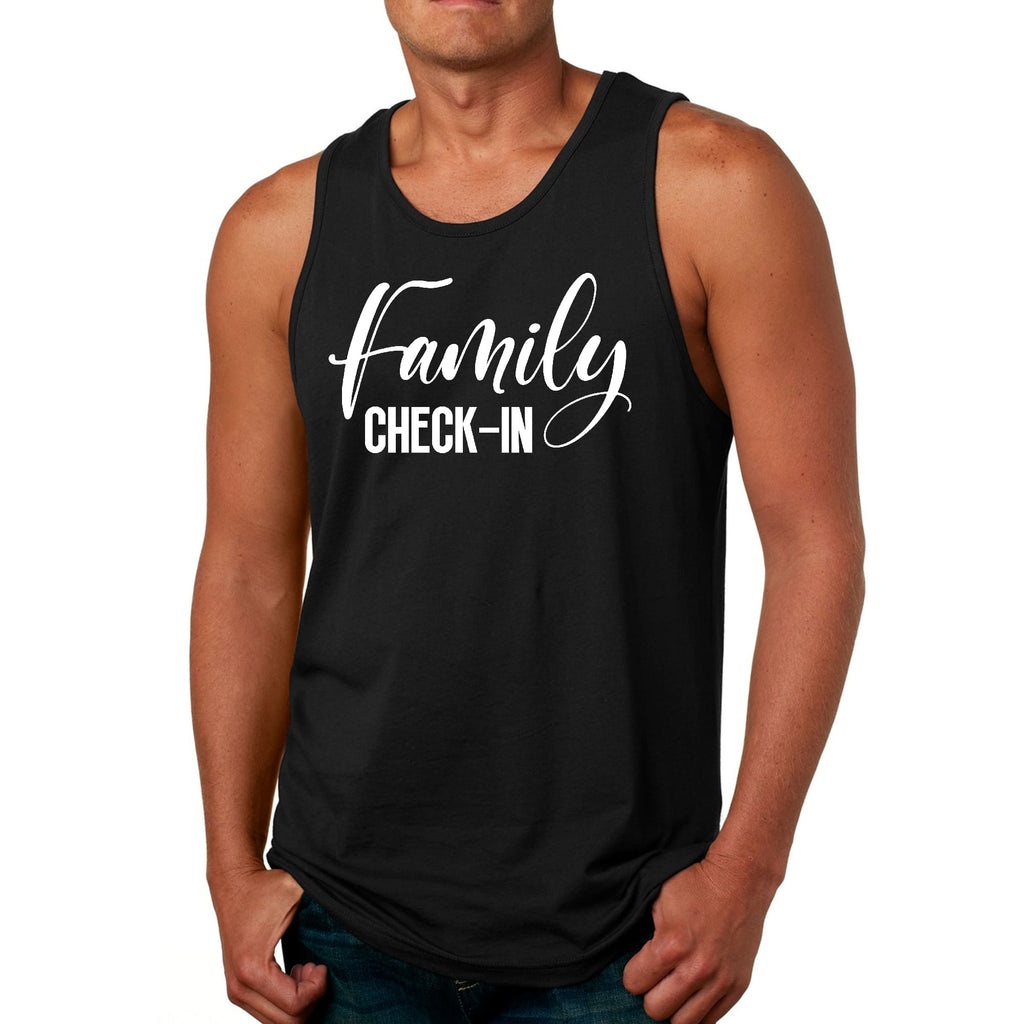 Mens Fitness Tank Top Graphic T-shirt Family Check-in Illustration