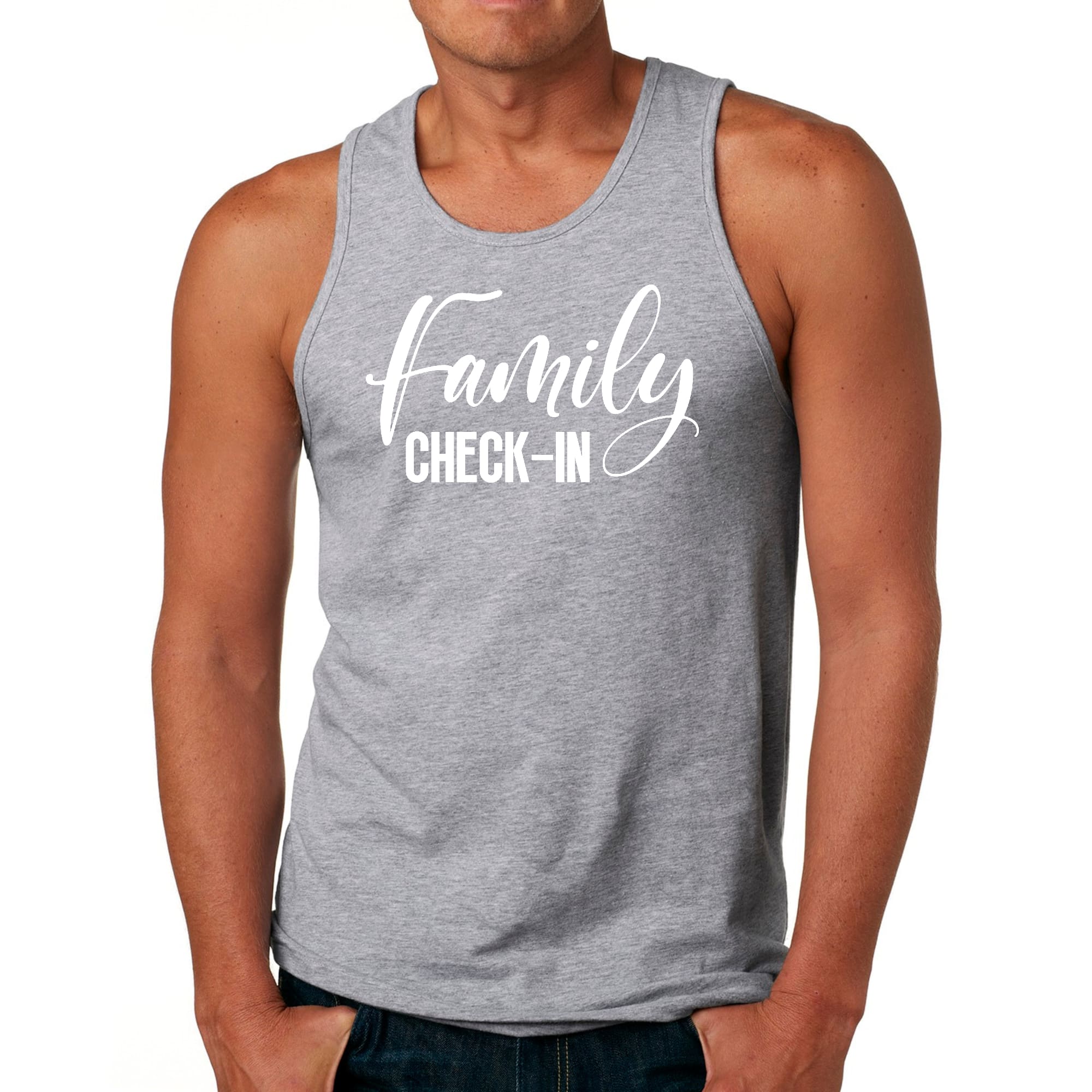 Mens Fitness Tank Top Graphic T-shirt Family Check-in Illustration