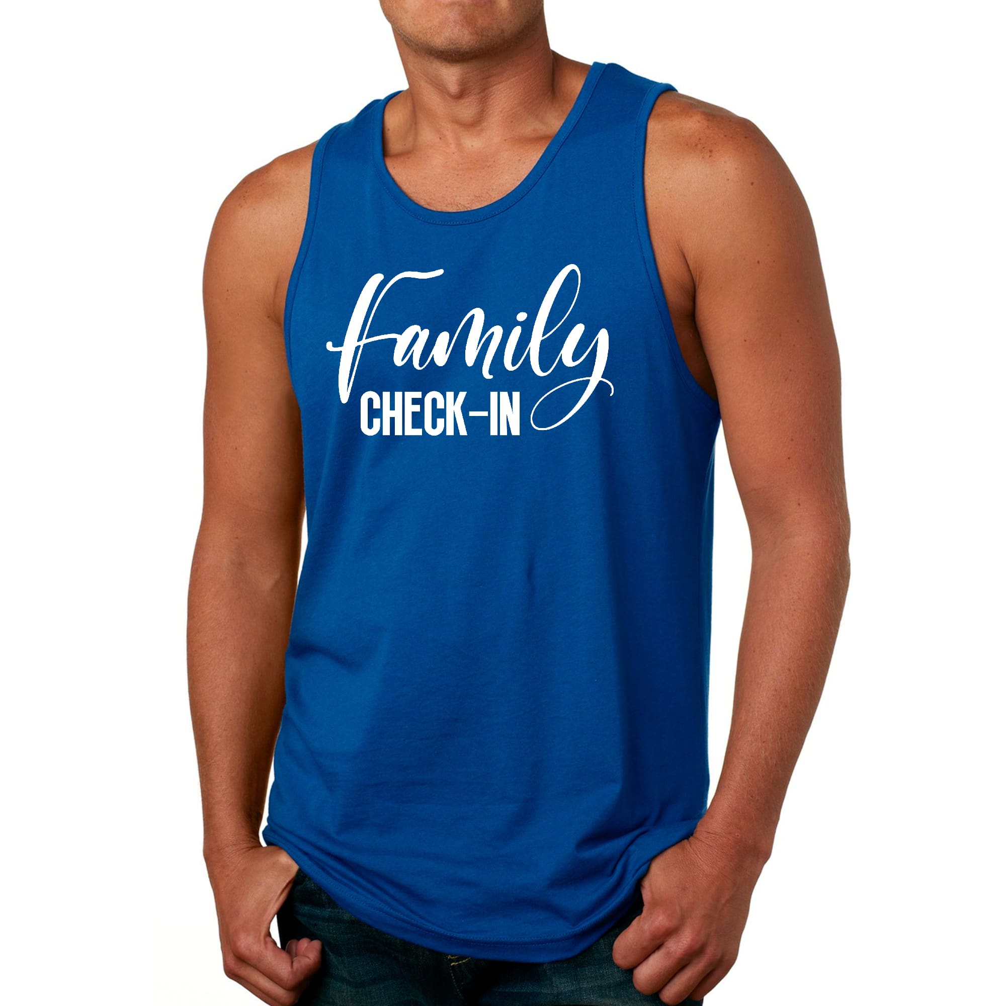 Mens Fitness Tank Top Graphic T-shirt Family Check-in Illustration