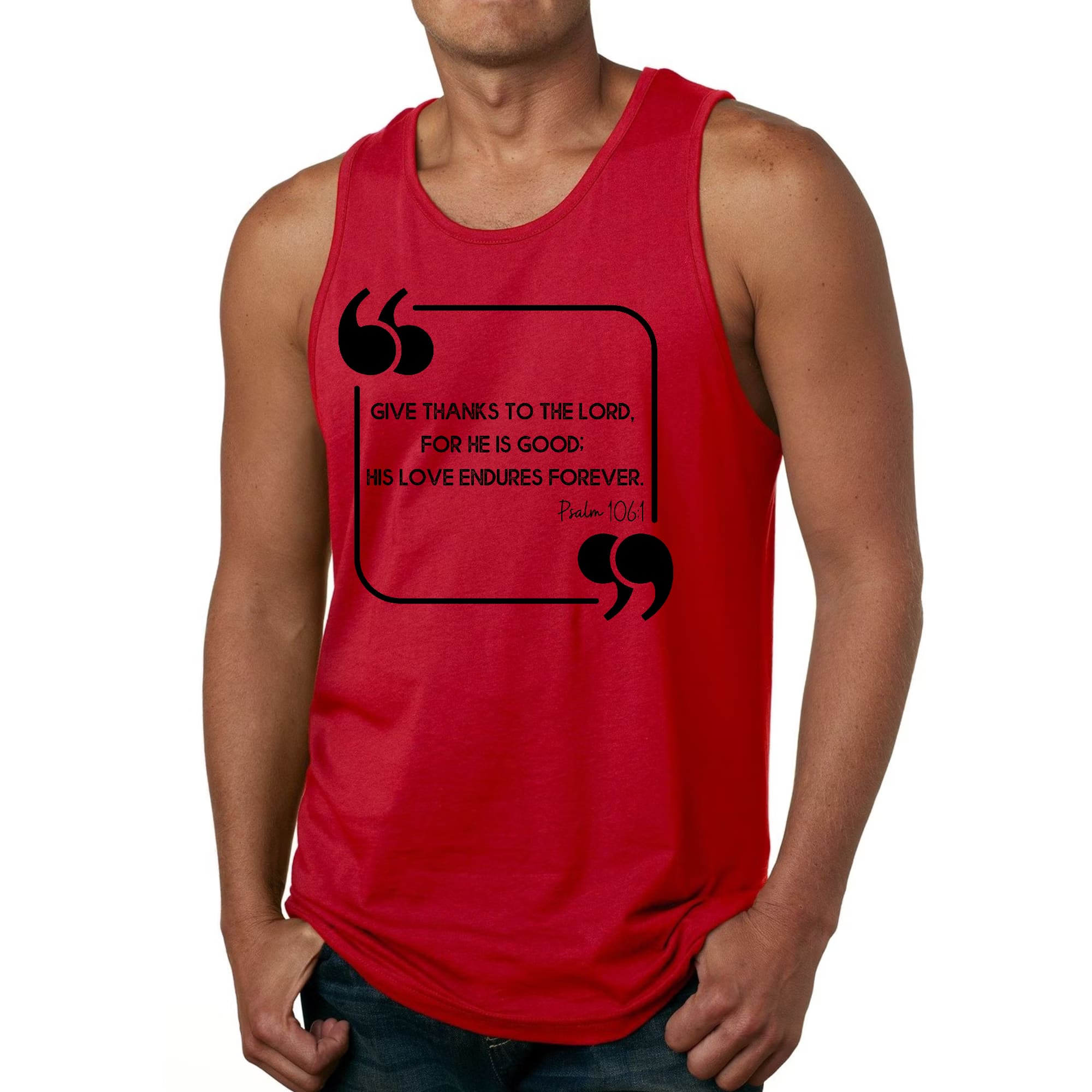 Mens Fitness Tank Top Graphic T-shirt Give Thanks to the Lord Black