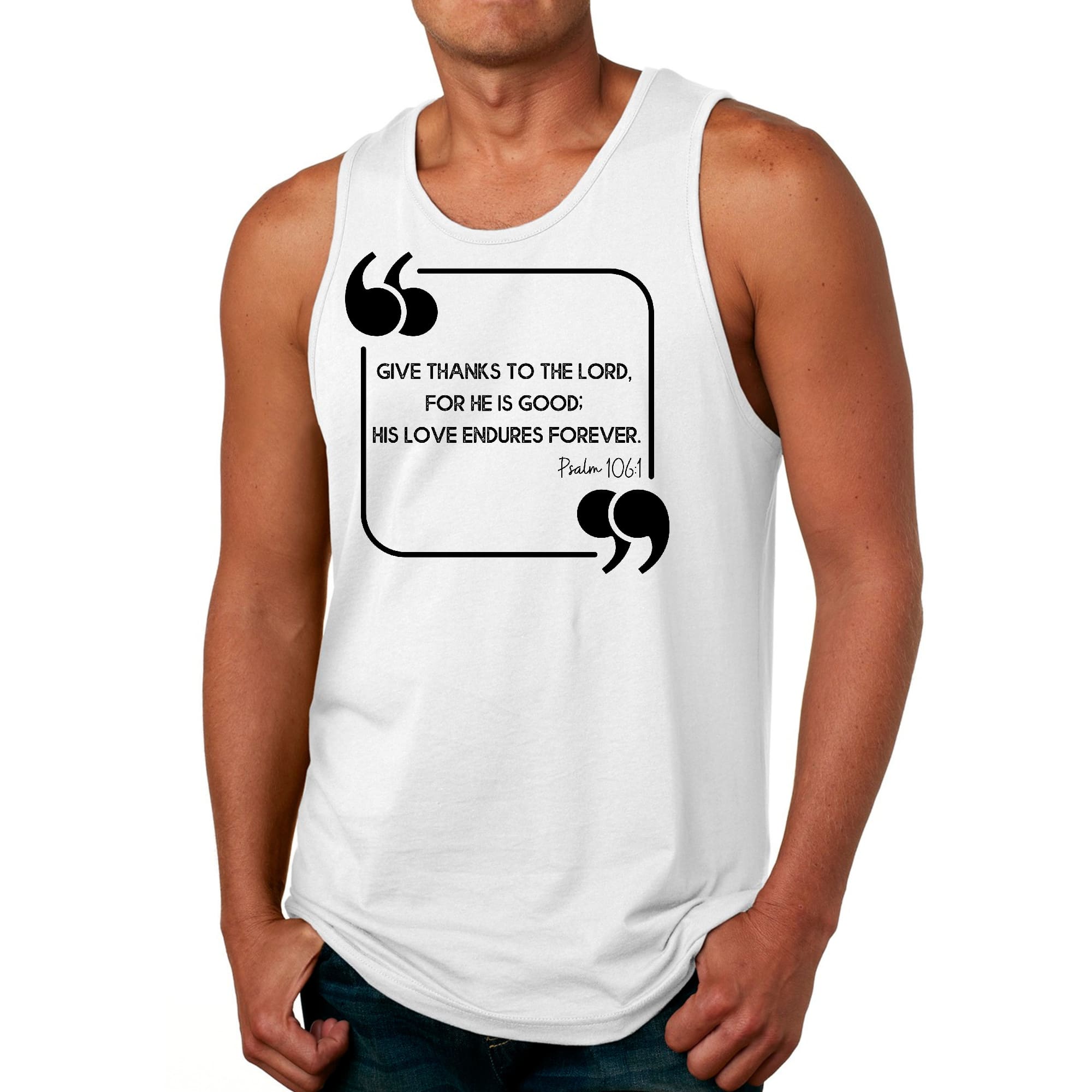 Mens Fitness Tank Top Graphic T-shirt Give Thanks to the Lord Black