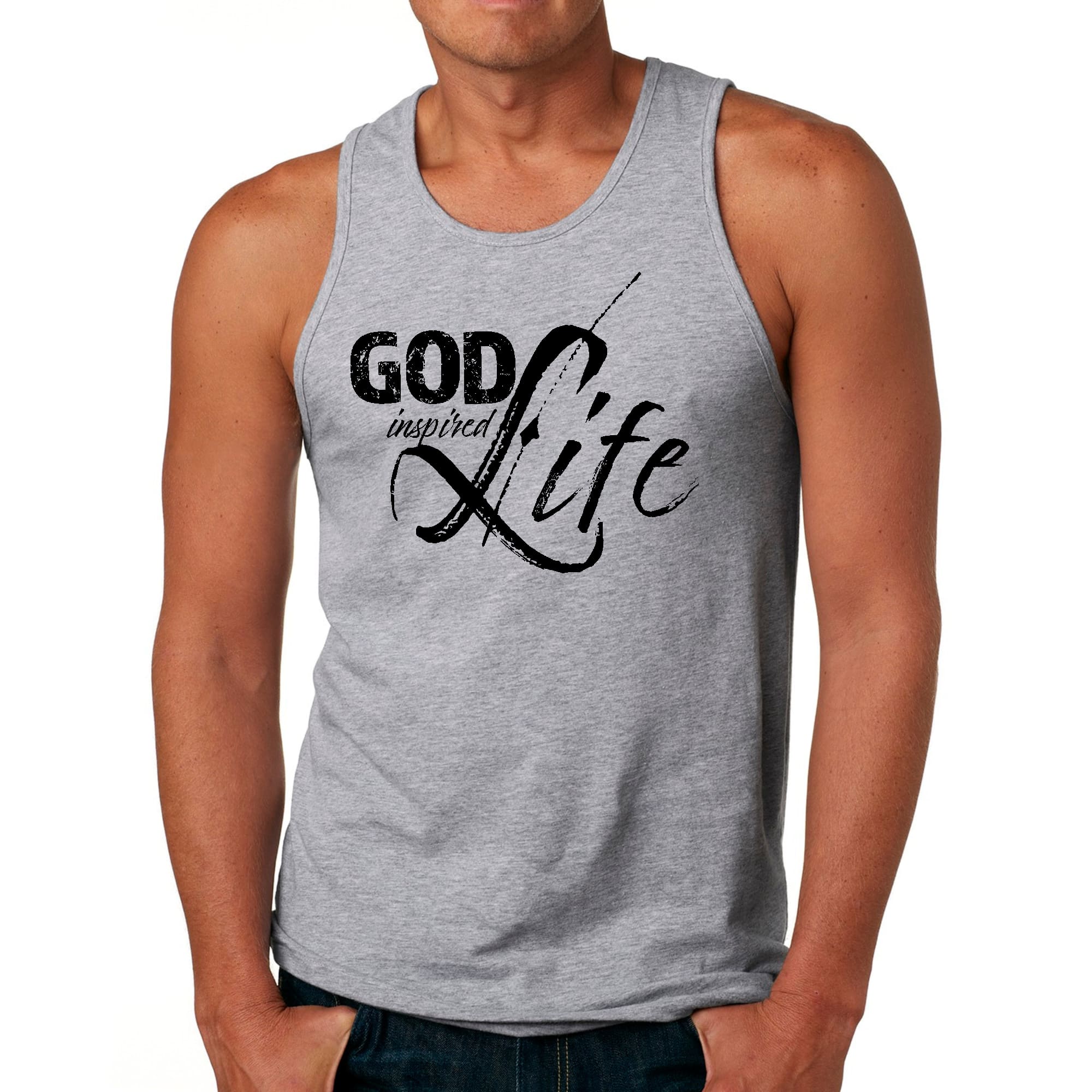 Mens Fitness Tank Top Graphic T-shirt God Inspired Life Black