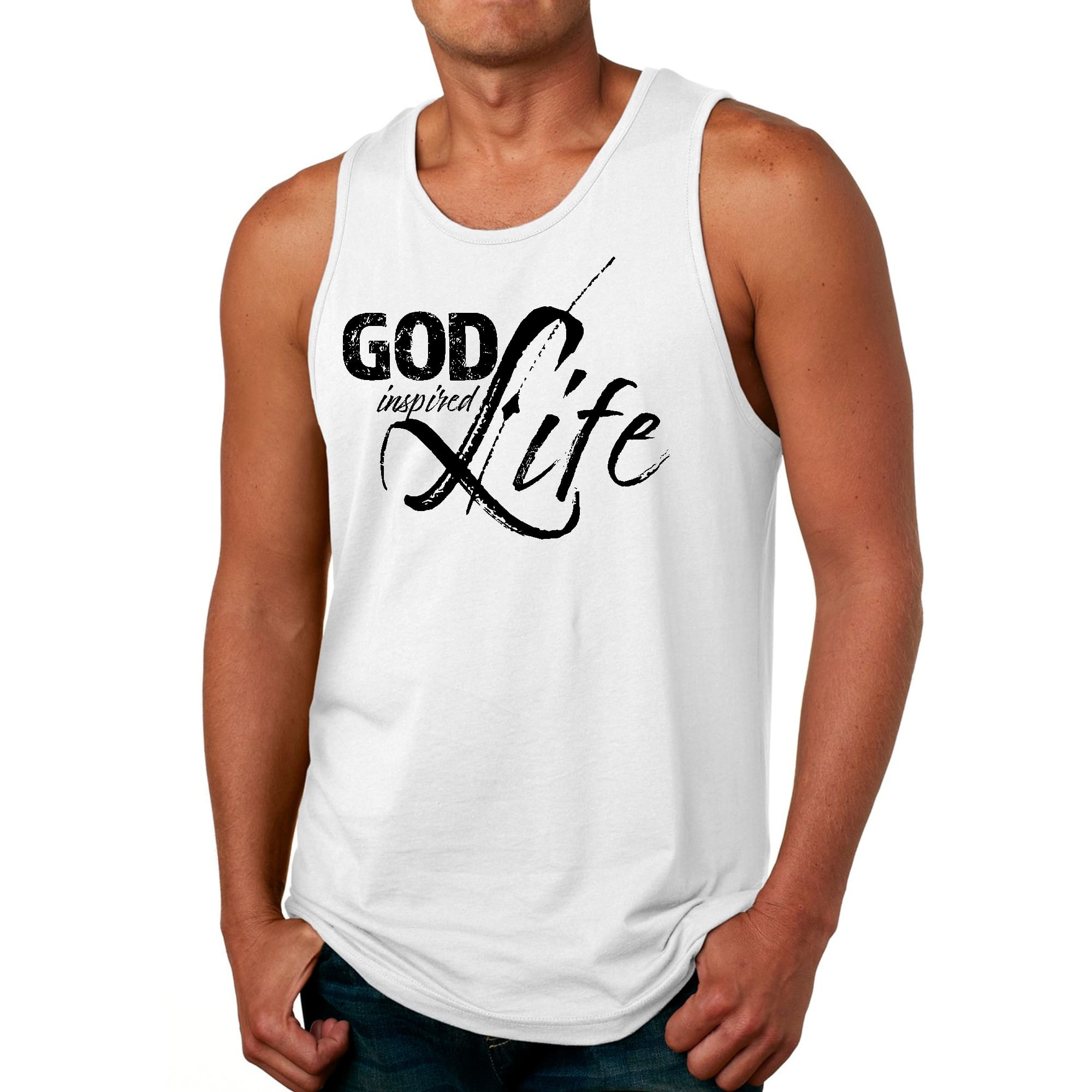 Mens Fitness Tank Top Graphic T-shirt God Inspired Life Black