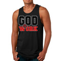 Mens Fitness Tank Top Graphic T-shirt God @ Work Black and Red Print