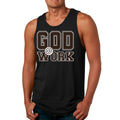 Mens Fitness Tank Top Graphic T-shirt God @ Work Brown and White Print