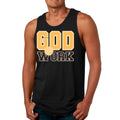 Mens Fitness Tank Top Graphic T-shirt God @ Work Golden Yellow