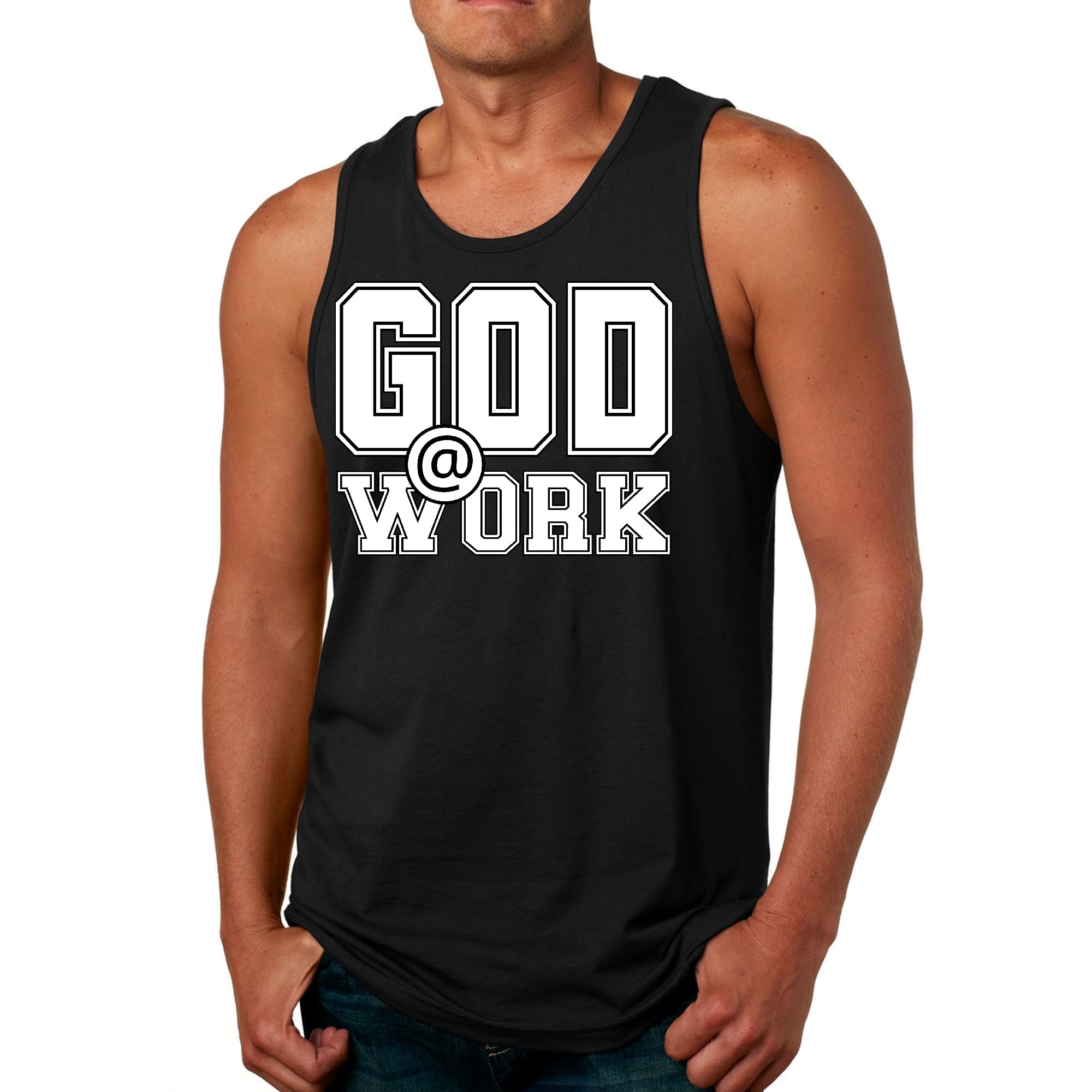 Mens Fitness Tank Top Graphic T-shirt God @ Work Print