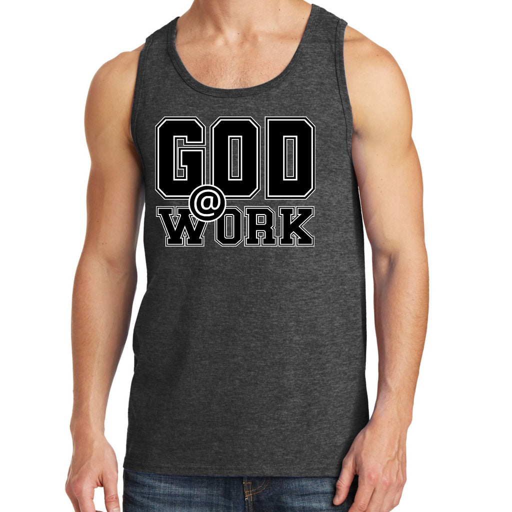 Mens Fitness Tank Top Graphic T-shirt God @ Work Print