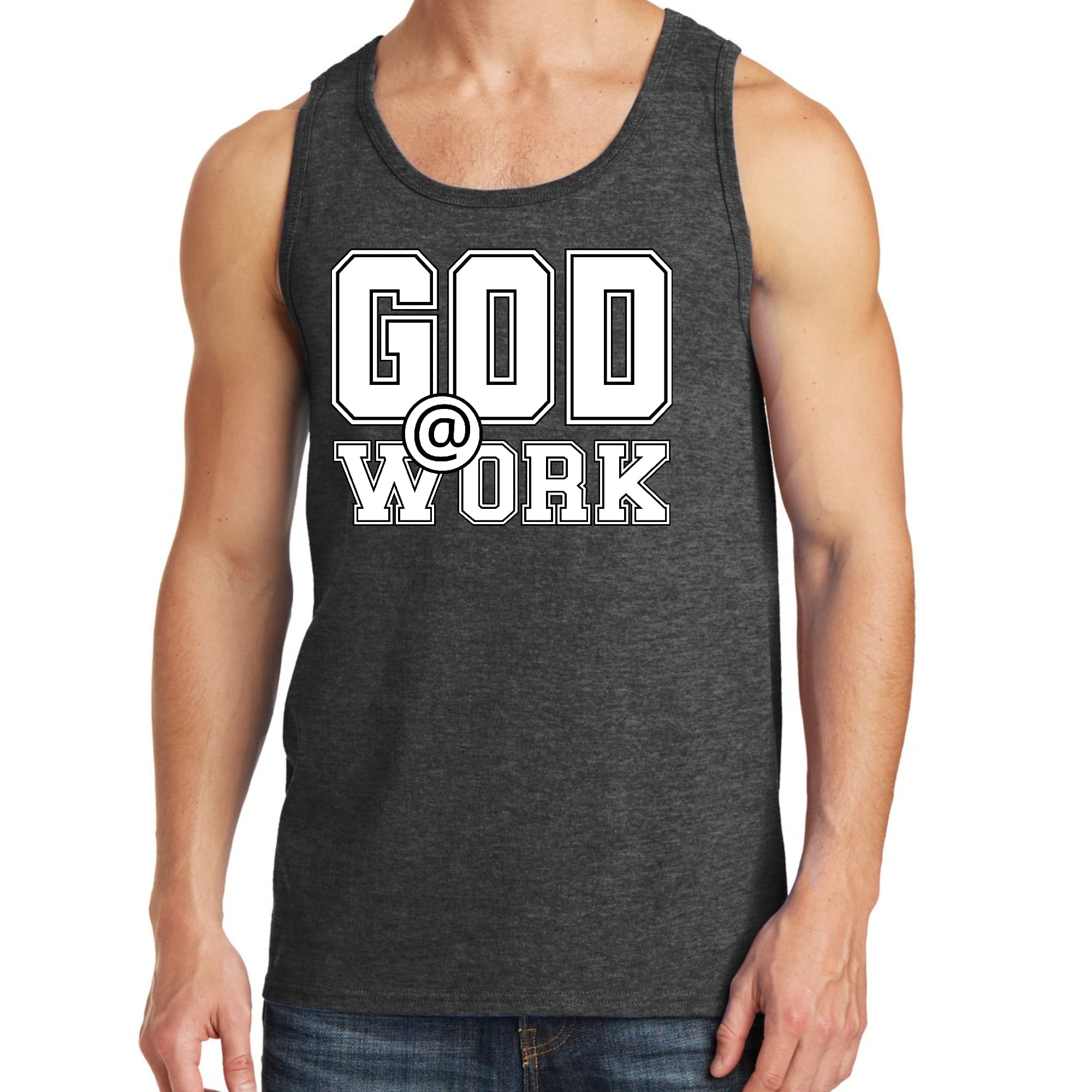 Mens Fitness Tank Top Graphic T-shirt God @ Work Print