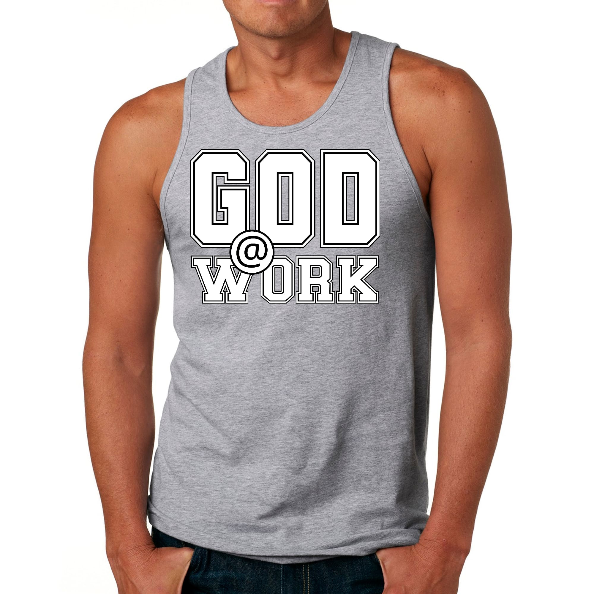 Mens Fitness Tank Top Graphic T-shirt God @ Work Print
