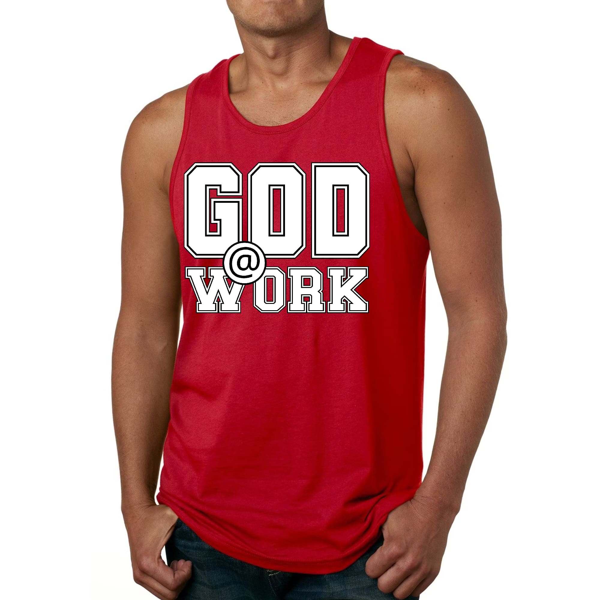 Mens Fitness Tank Top Graphic T-shirt God @ Work Print