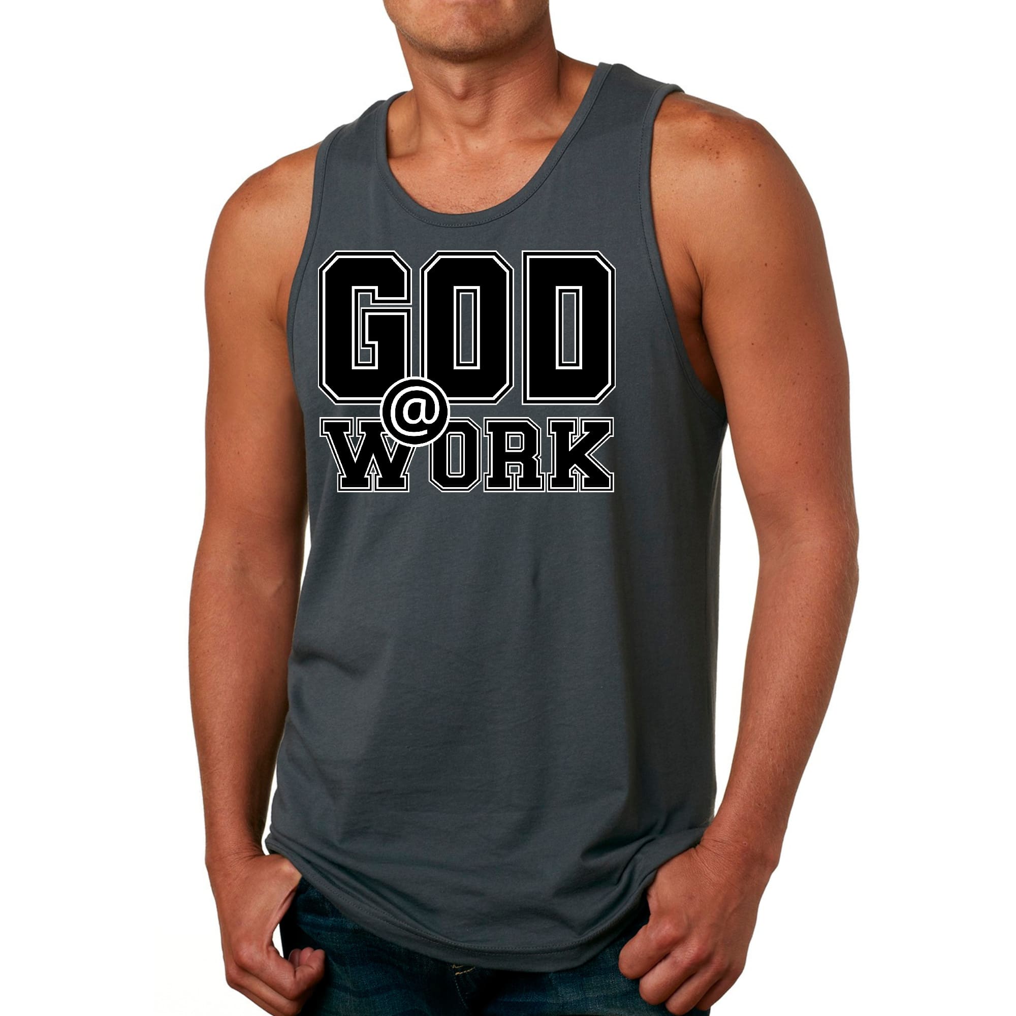 Mens Fitness Tank Top Graphic T-shirt God @ Work Print