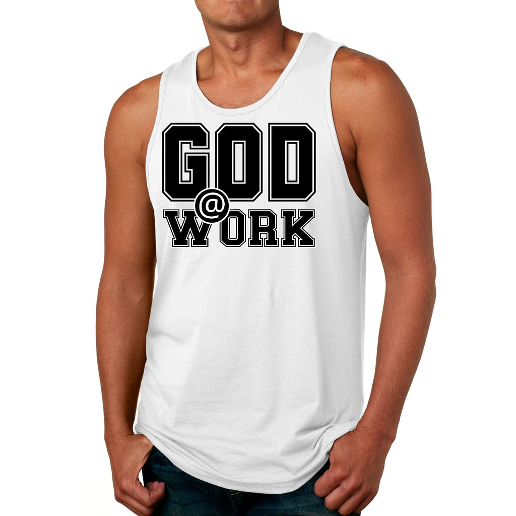 Mens Fitness Tank Top Graphic T-shirt God @ Work Print
