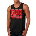 Mens Fitness Tank Top Graphic T-shirt God @ Work Red and White Print