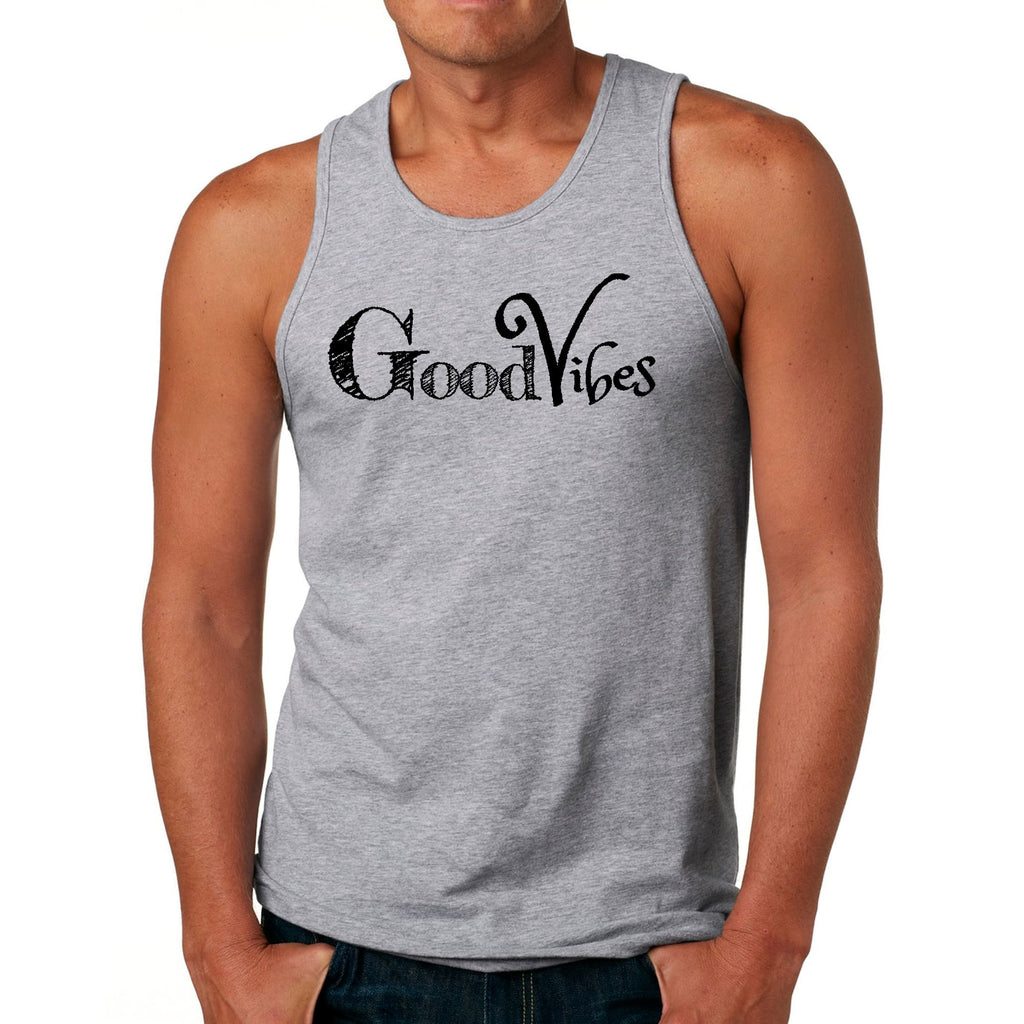 Mens Fitness Tank Top Graphic T-shirt Good Vibes Black Print