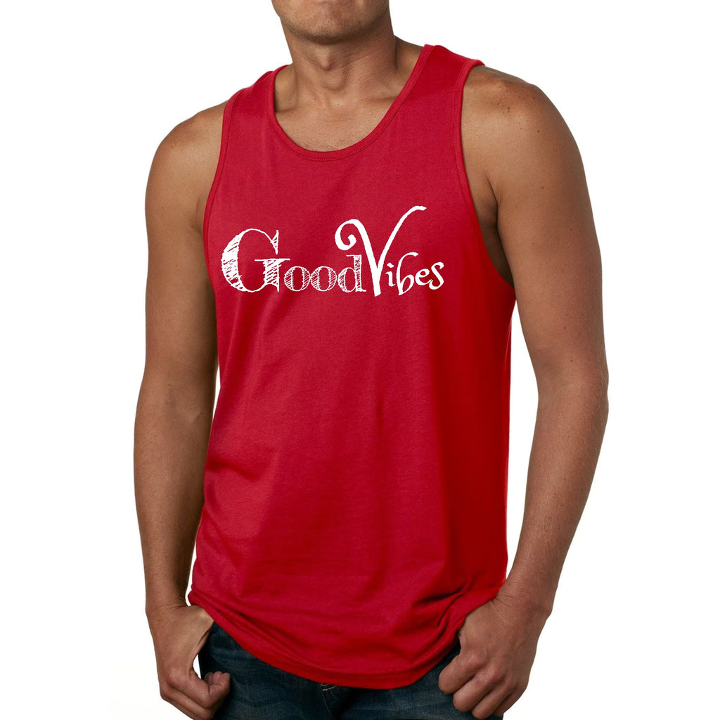 Mens Fitness Tank Top Graphic T-shirt Good Vibes White Print
