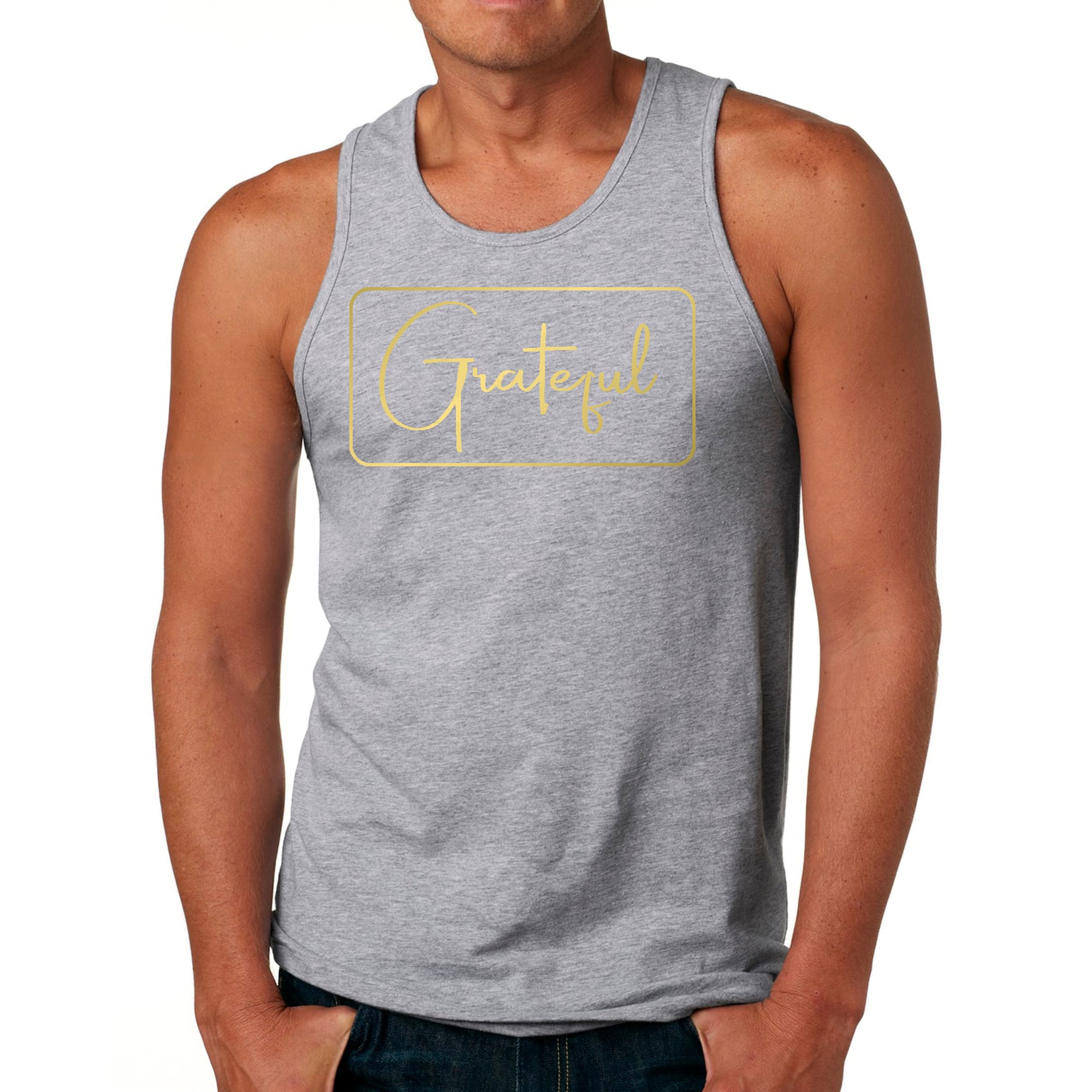 Mens Fitness Tank Top Graphic T-shirt Grateful - Metallic Gold