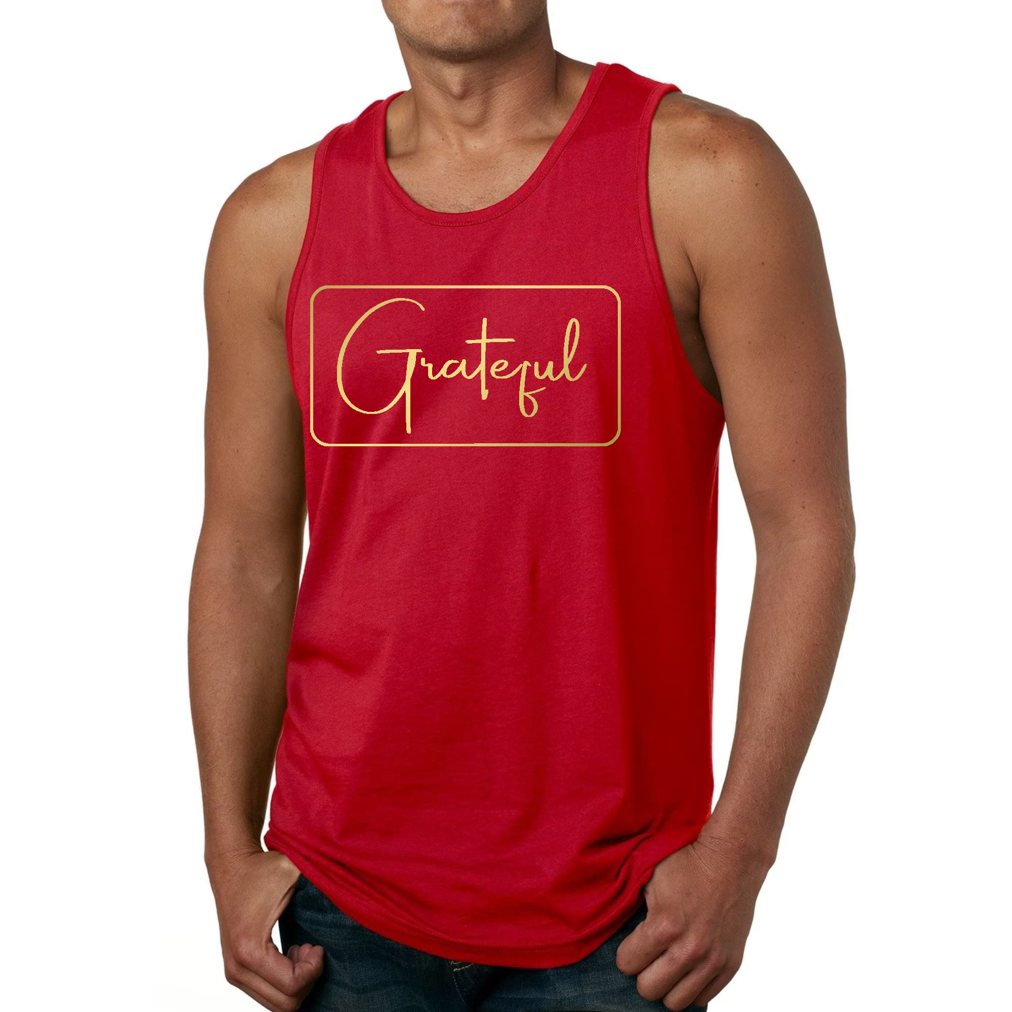 Mens Fitness Tank Top Graphic T-shirt Grateful - Metallic Gold