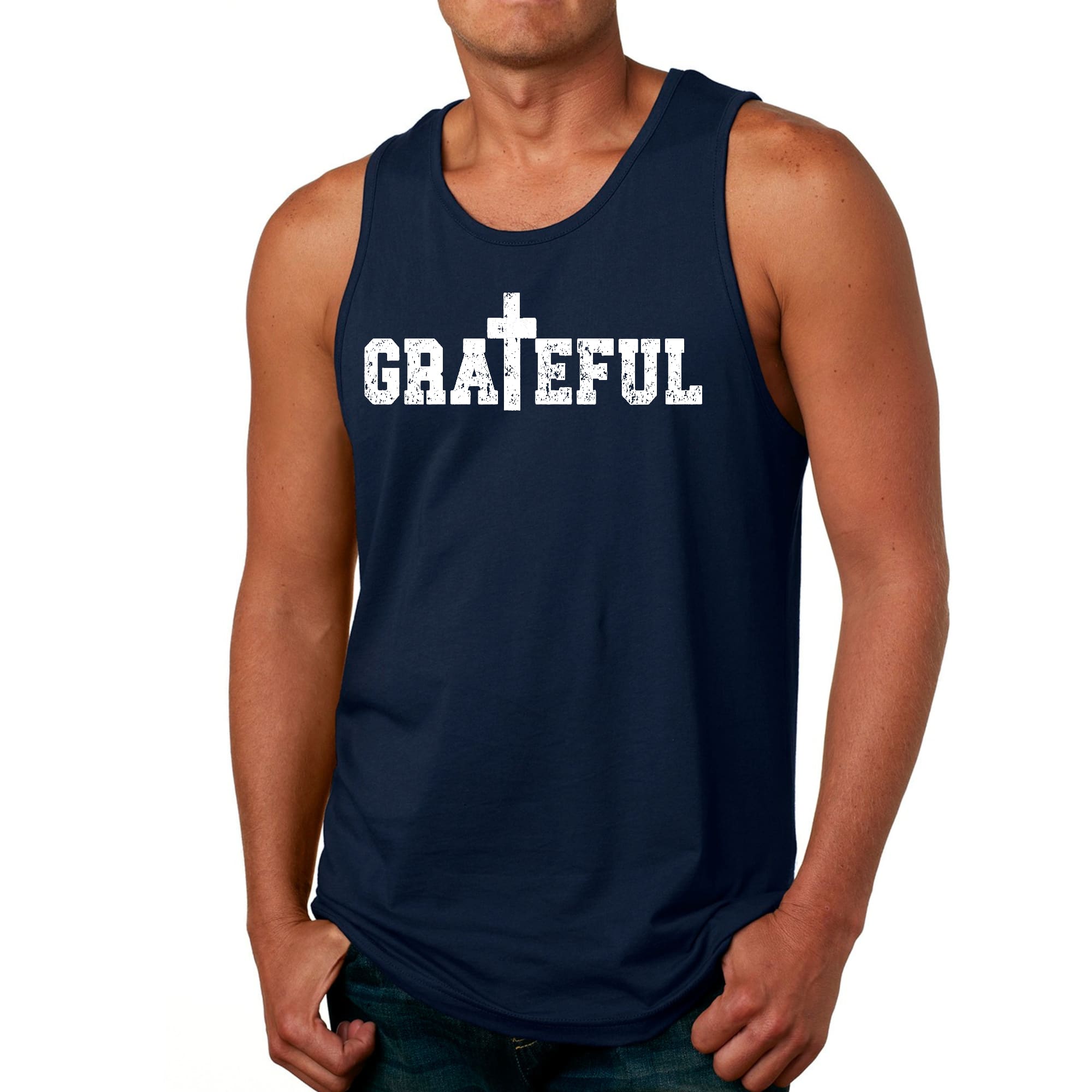 Mens Fitness Tank Top Graphic T-shirt Grateful Print