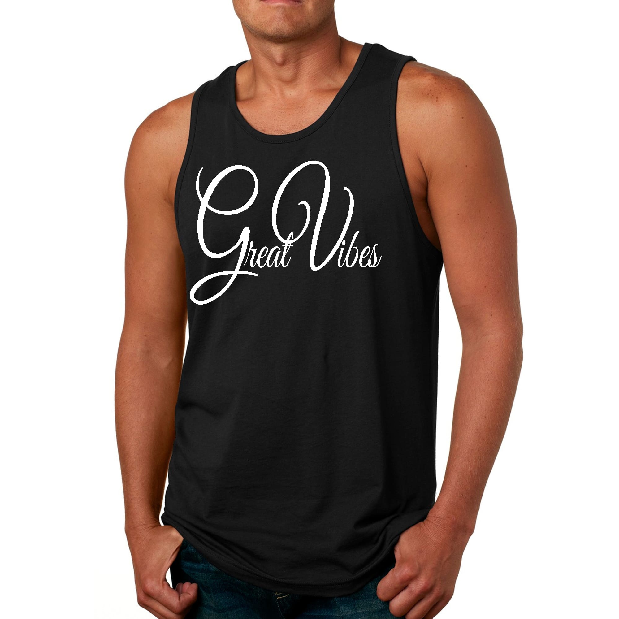 Mens Fitness Tank Top Graphic T-shirt Great Vibes