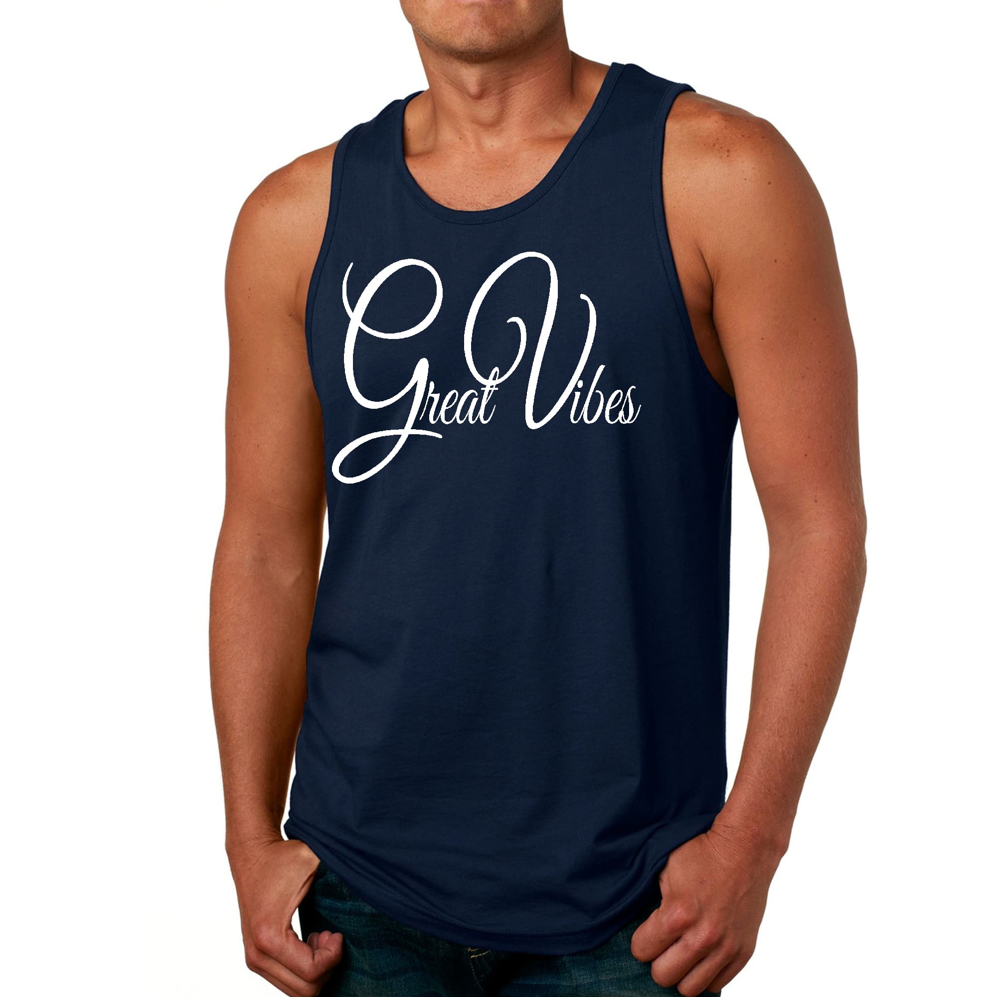Mens Fitness Tank Top Graphic T-shirt Great Vibes