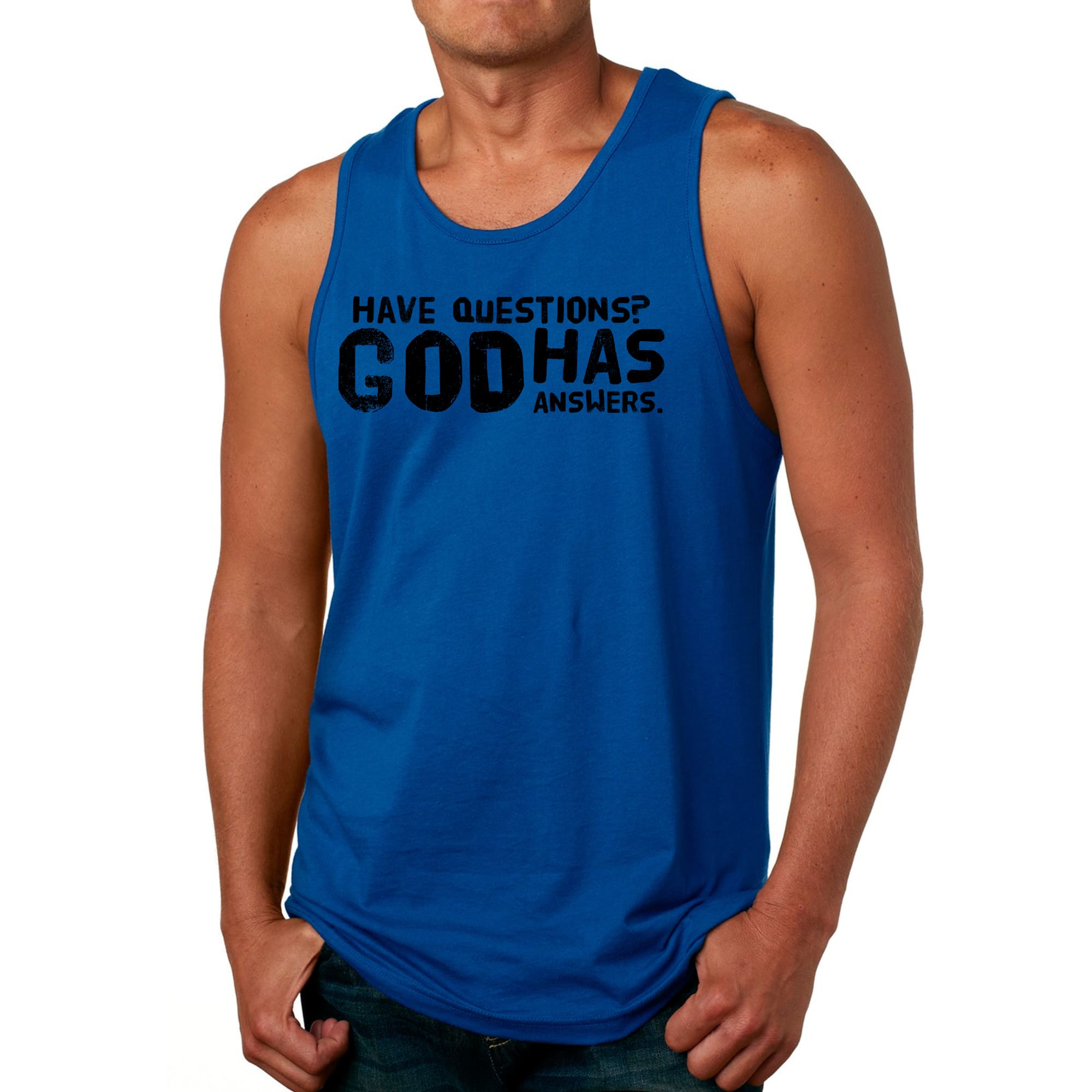 Mens Fitness Tank Top Graphic T-shirt have Questions God has Answers