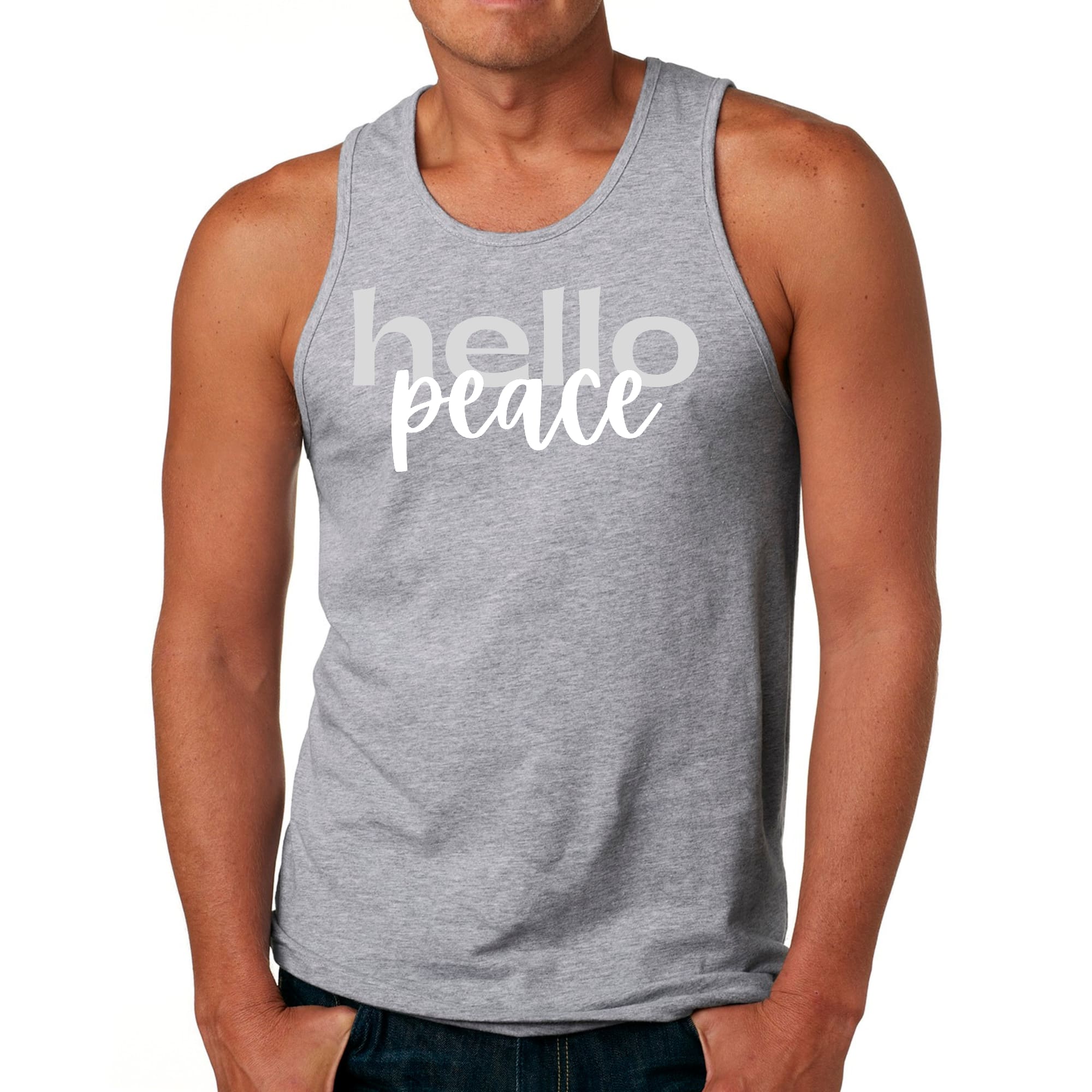 Mens Fitness Tank Top Graphic T-shirt Hello Peace Motivational