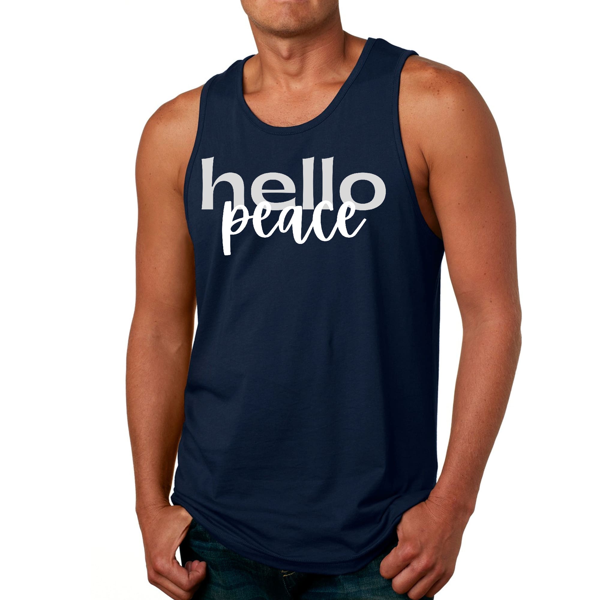 Mens Fitness Tank Top Graphic T-shirt Hello Peace Motivational