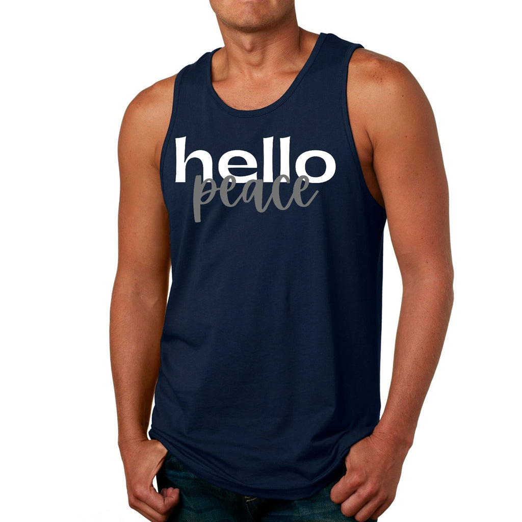 Mens Fitness Tank Top Graphic T-shirt Hello Peace White and Gray
