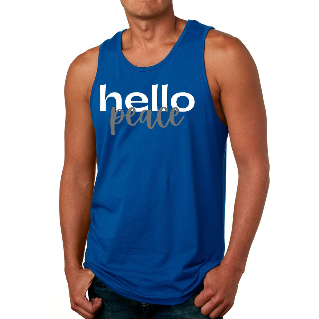 Mens Fitness Tank Top Graphic T-shirt Hello Peace White and Gray