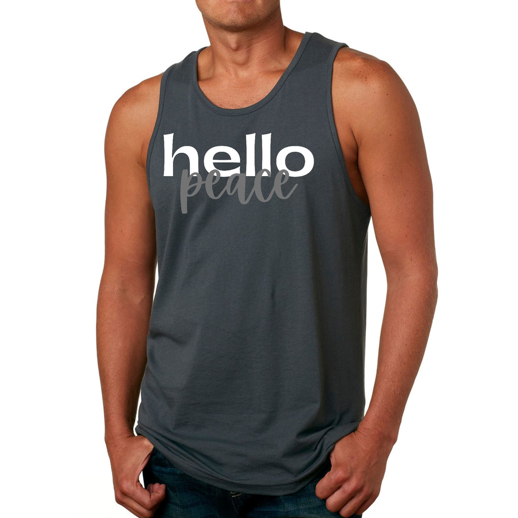 Mens Fitness Tank Top Graphic T-shirt Hello Peace White and Gray