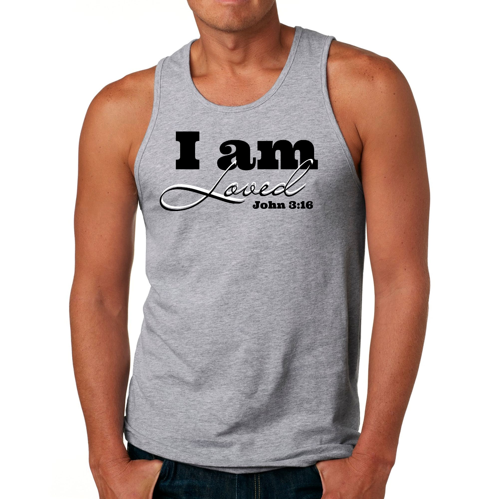 Mens Fitness Tank Top Graphic T-shirt i am Loved - John 3:16 Black