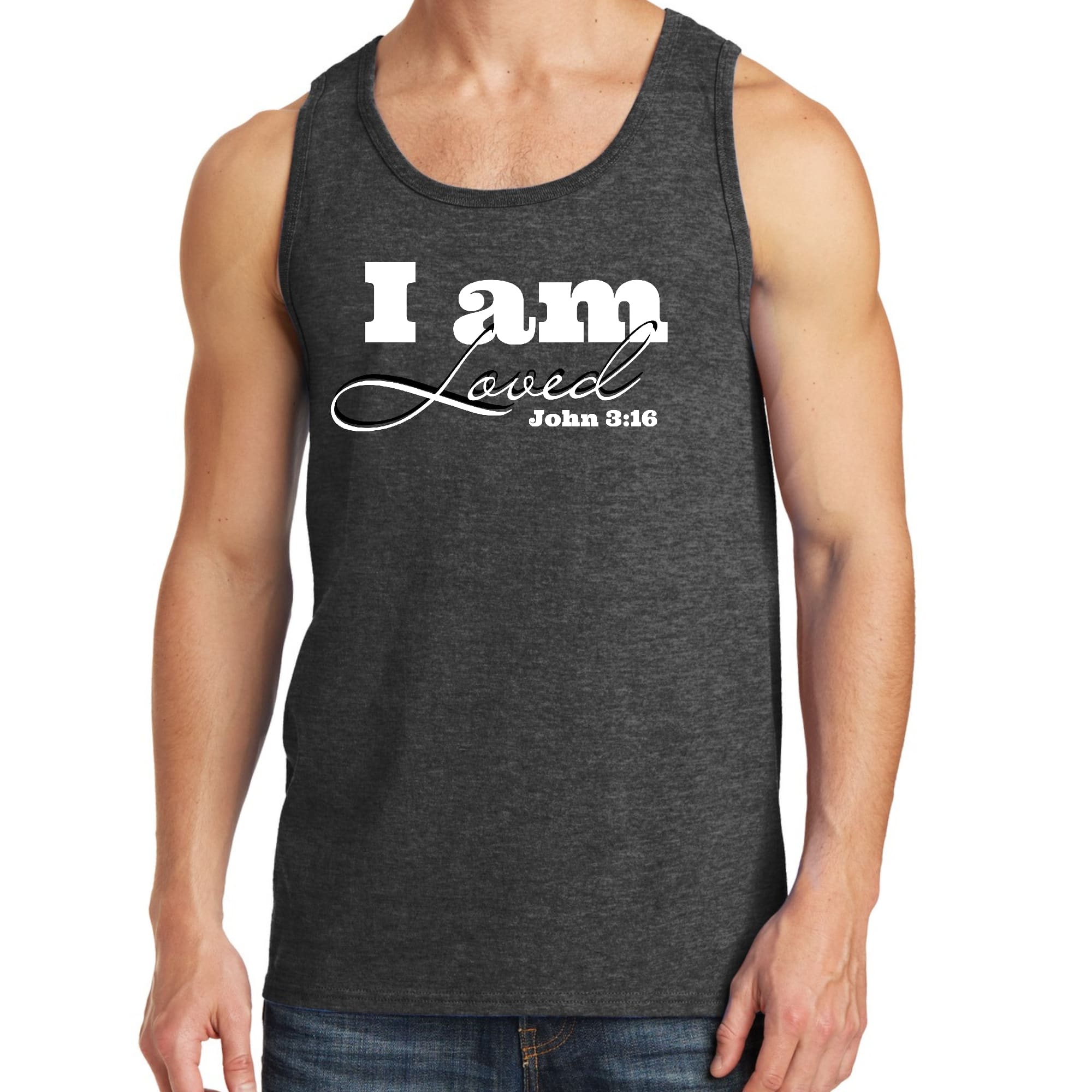 Mens Fitness Tank Top Graphic T-shirt i am Loved - John 3:16