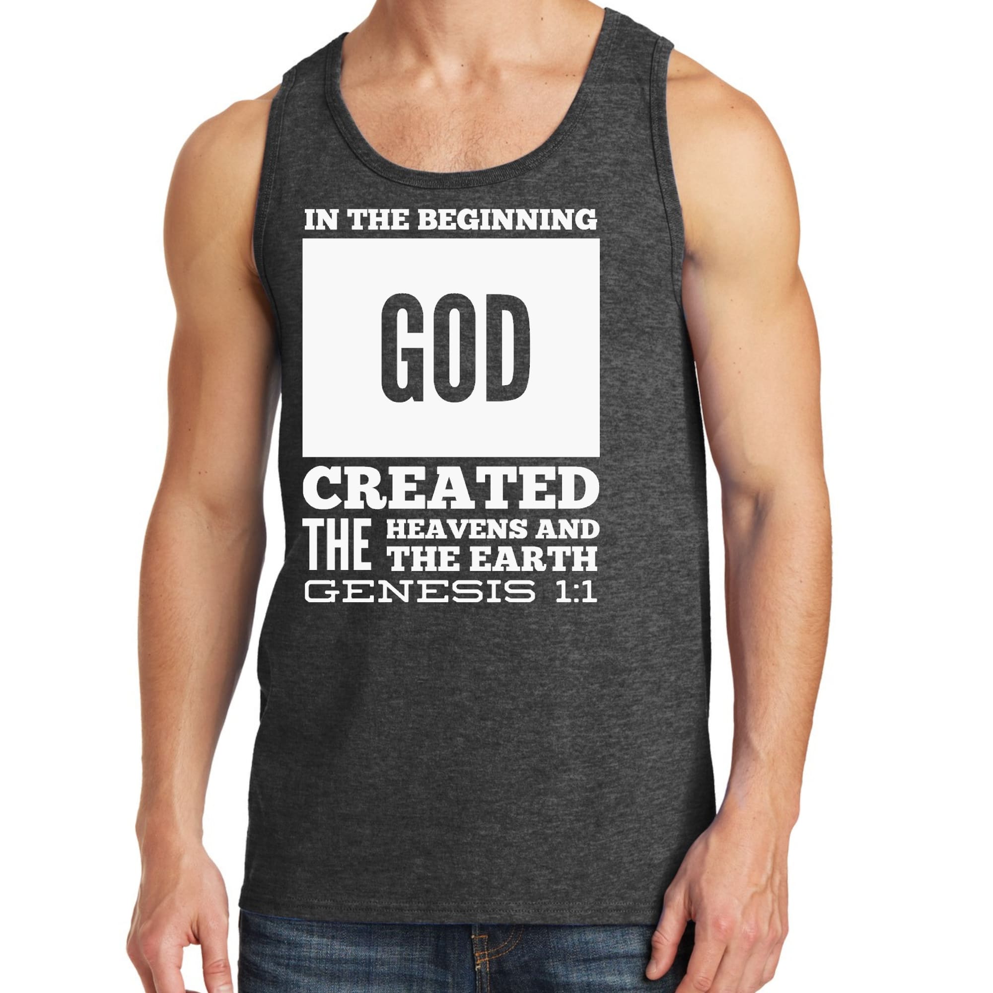 Mens Fitness Tank Top Graphic T-shirt in the Beginning Print