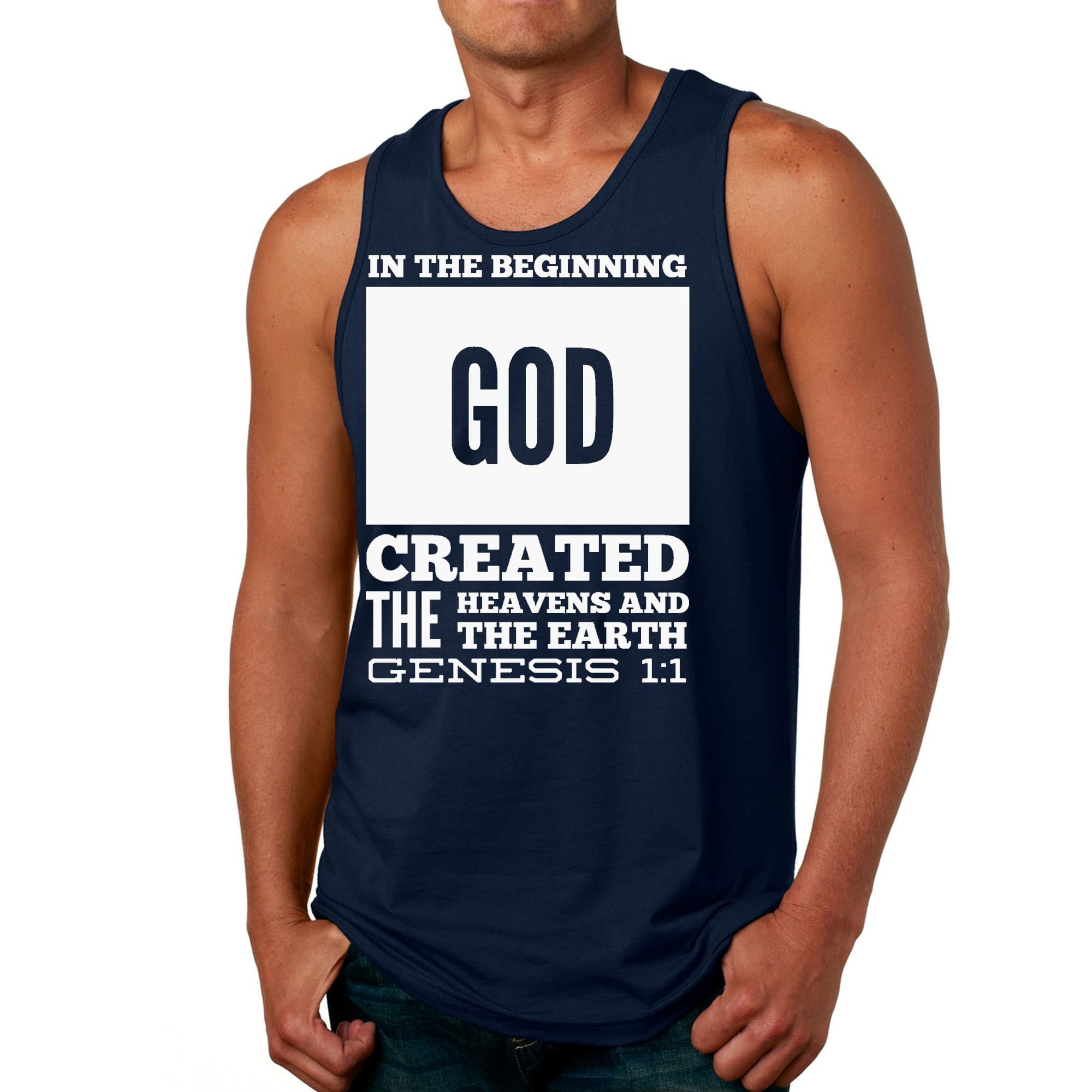 Mens Fitness Tank Top Graphic T-shirt in the Beginning Print