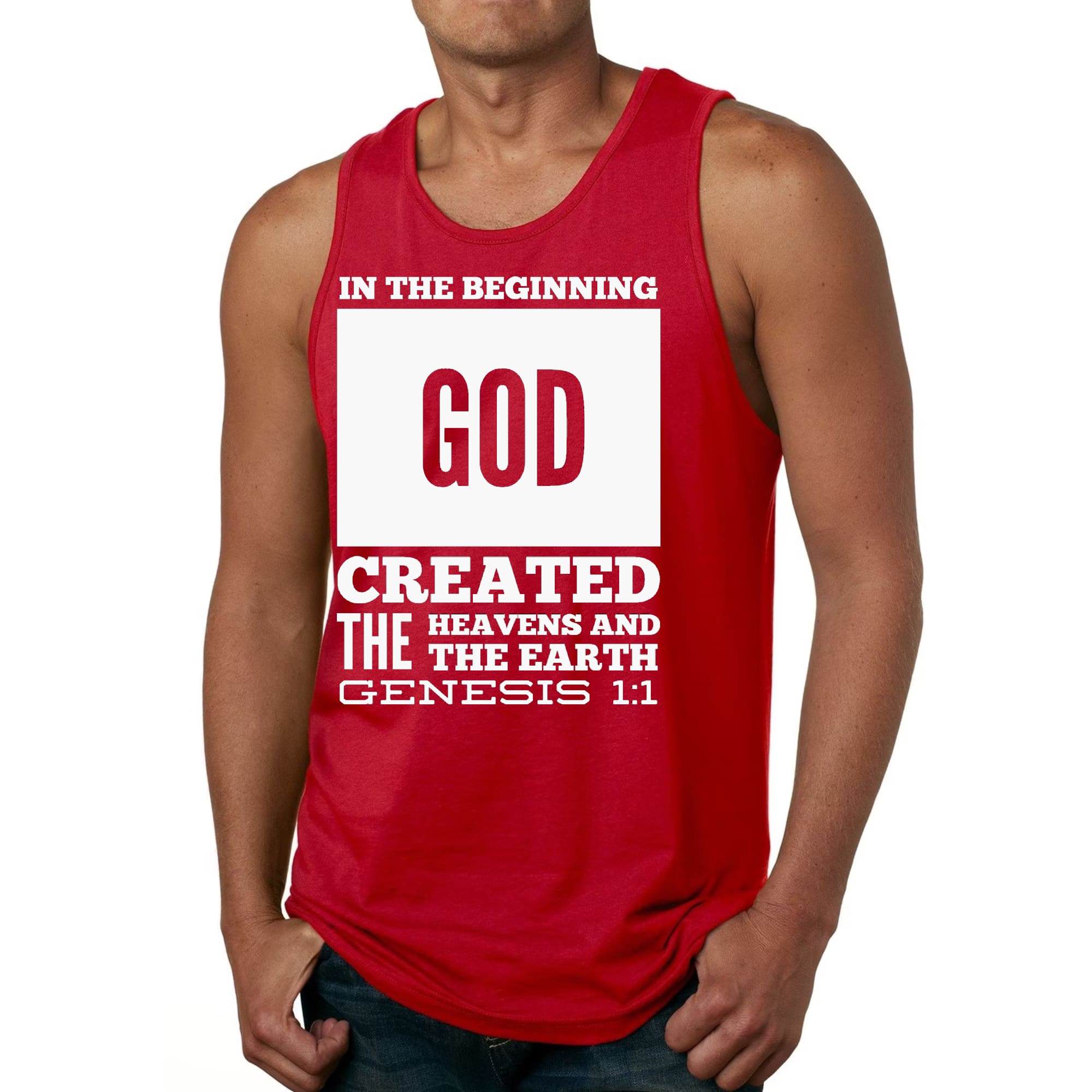 Mens Fitness Tank Top Graphic T-shirt in the Beginning Print