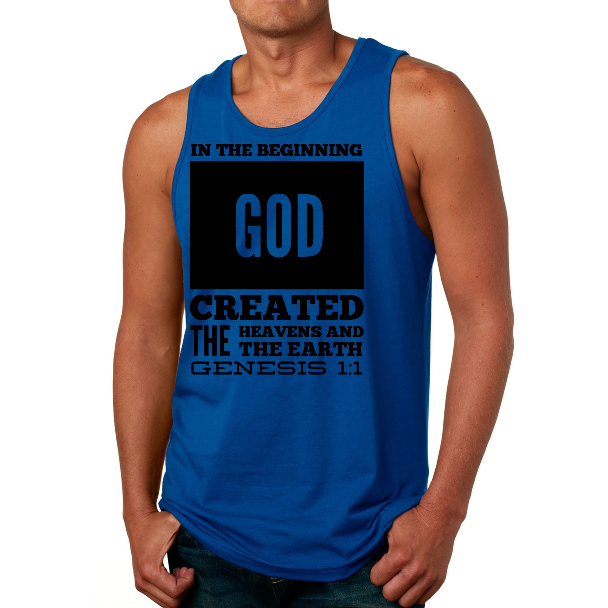 Mens Fitness Tank Top Graphic T-shirt in the Beginning Print