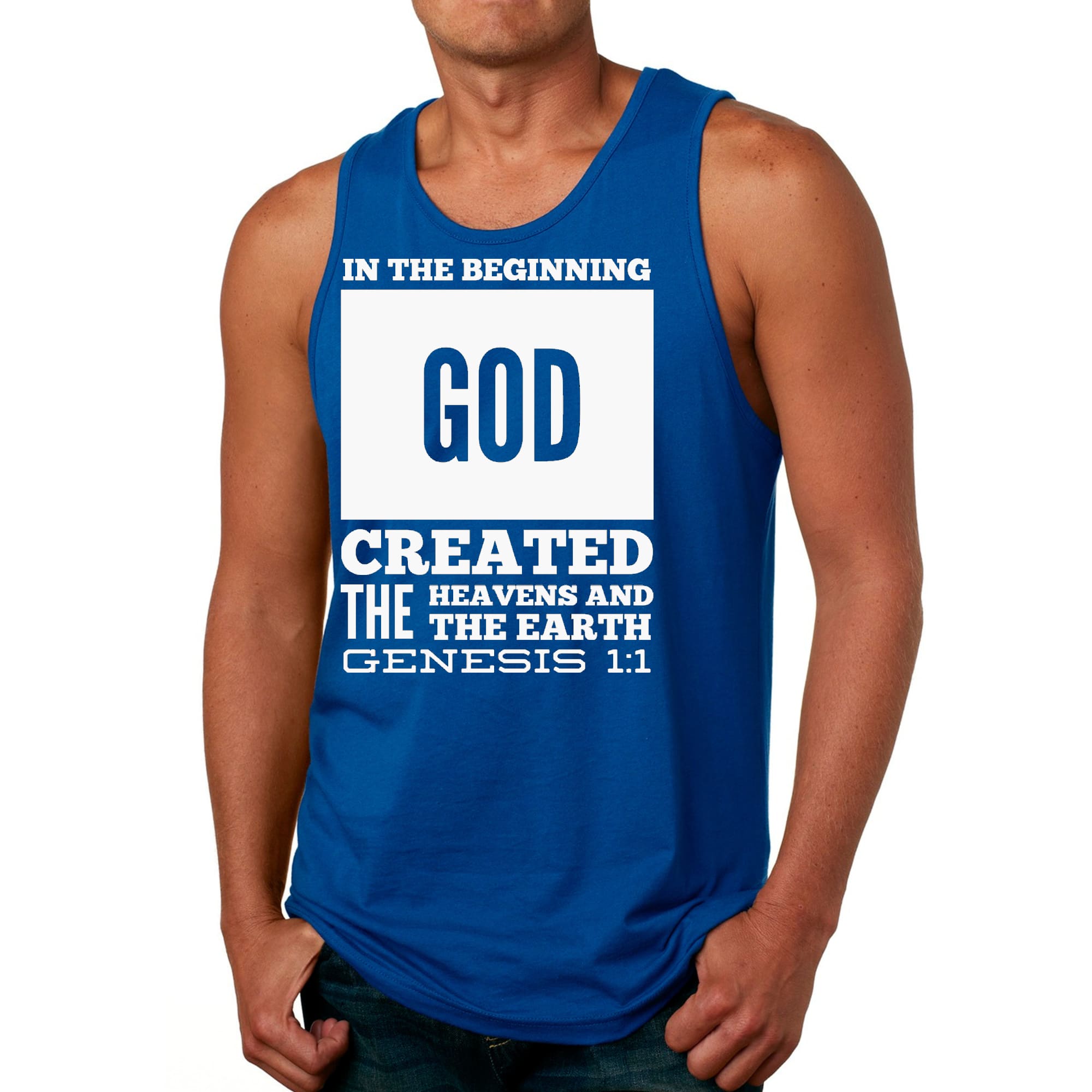 Mens Fitness Tank Top Graphic T-shirt in the Beginning Print
