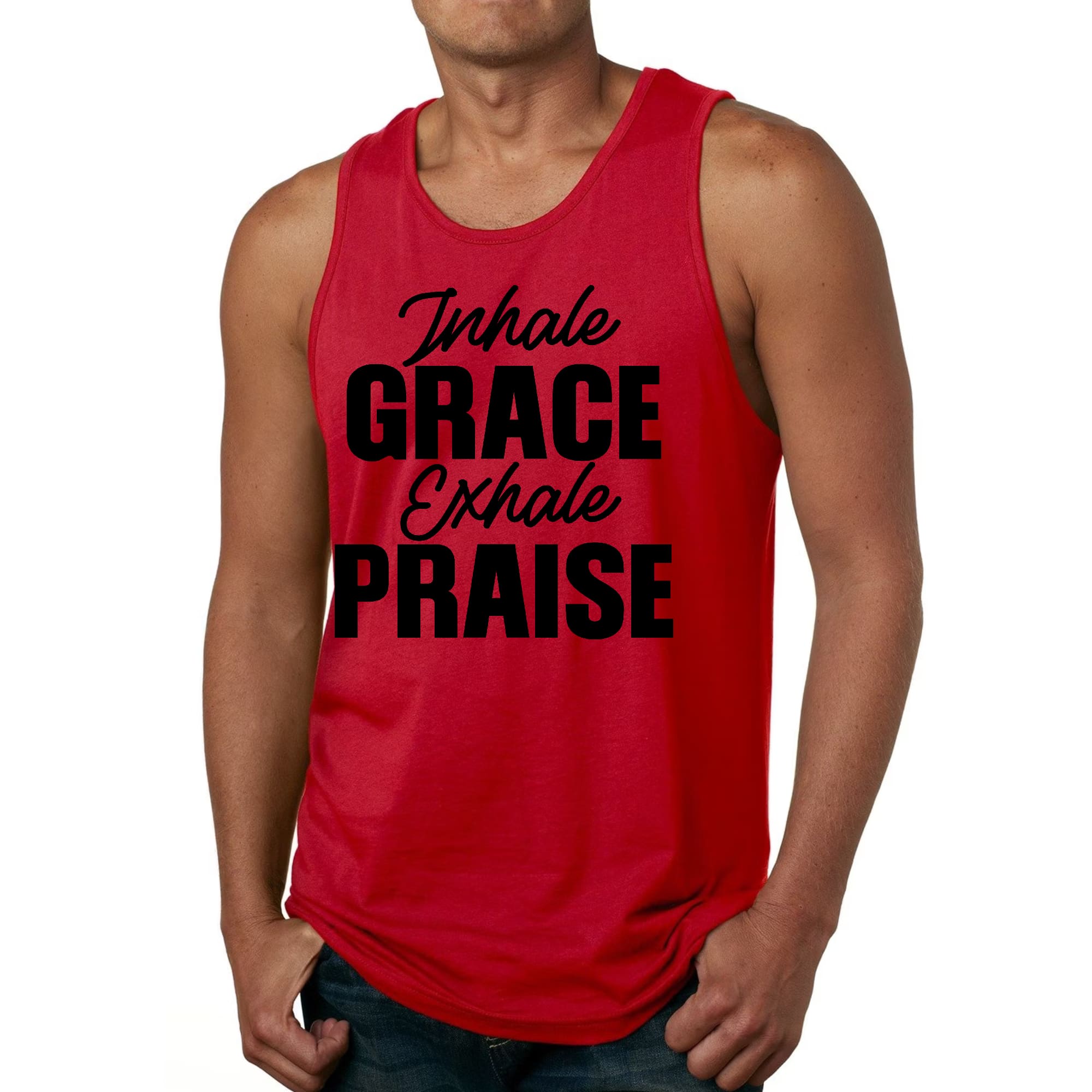 Mens Fitness Tank Top Graphic T-shirt Inhale Grace Exhale Praise
