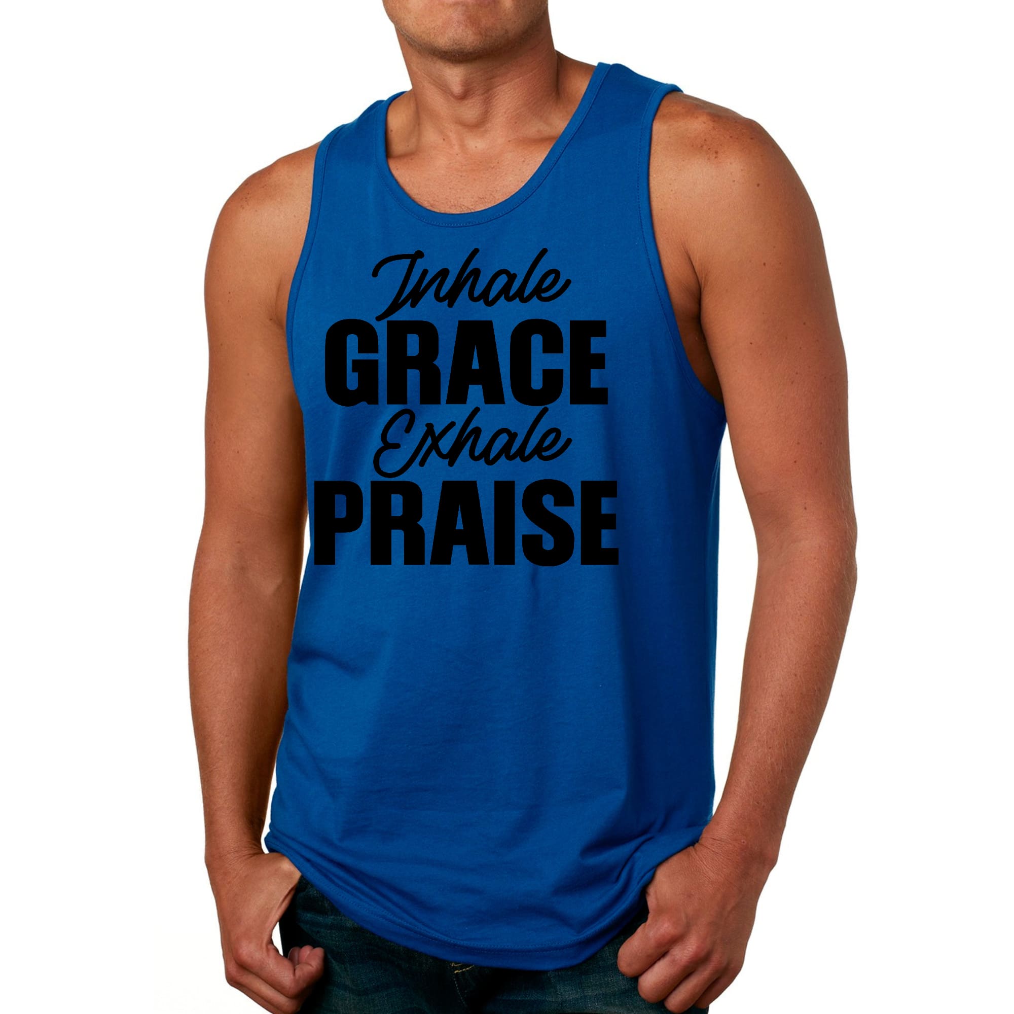 Mens Fitness Tank Top Graphic T-shirt Inhale Grace Exhale Praise