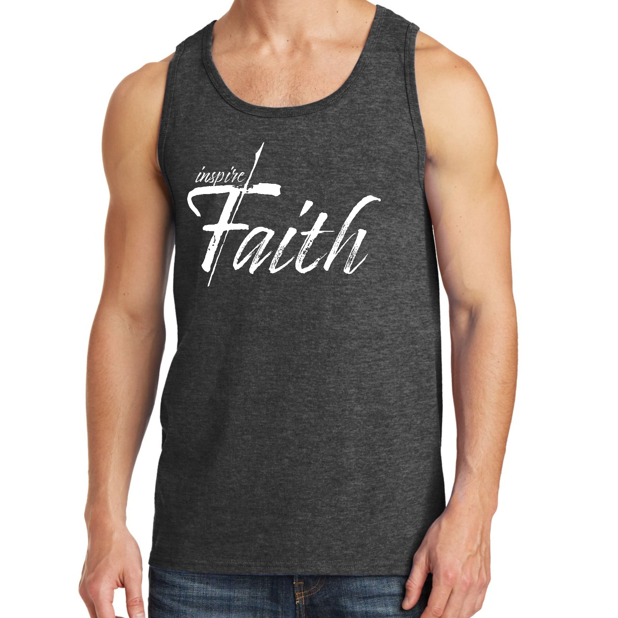Mens Fitness Tank Top Graphic T-shirt Inspire Faith White Print