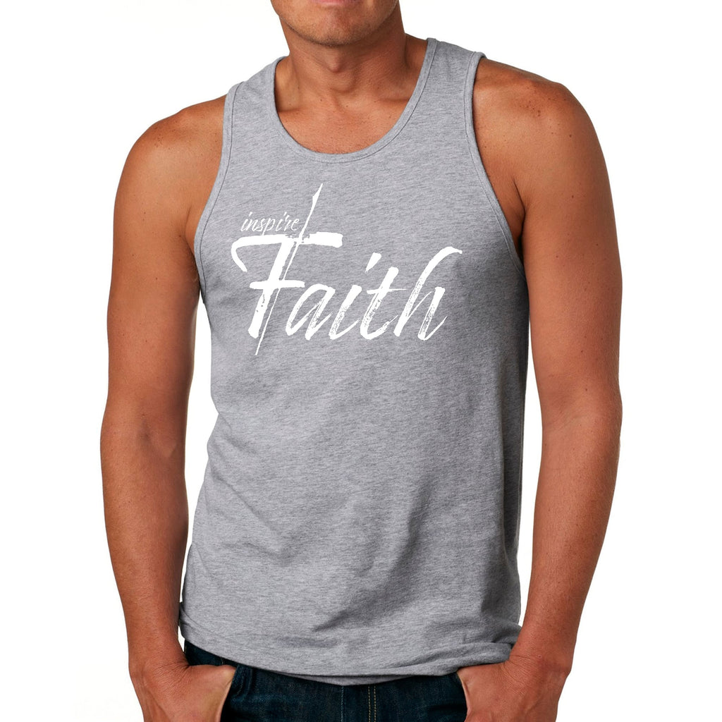 Mens Fitness Tank Top Graphic T-shirt Inspire Faith White Print