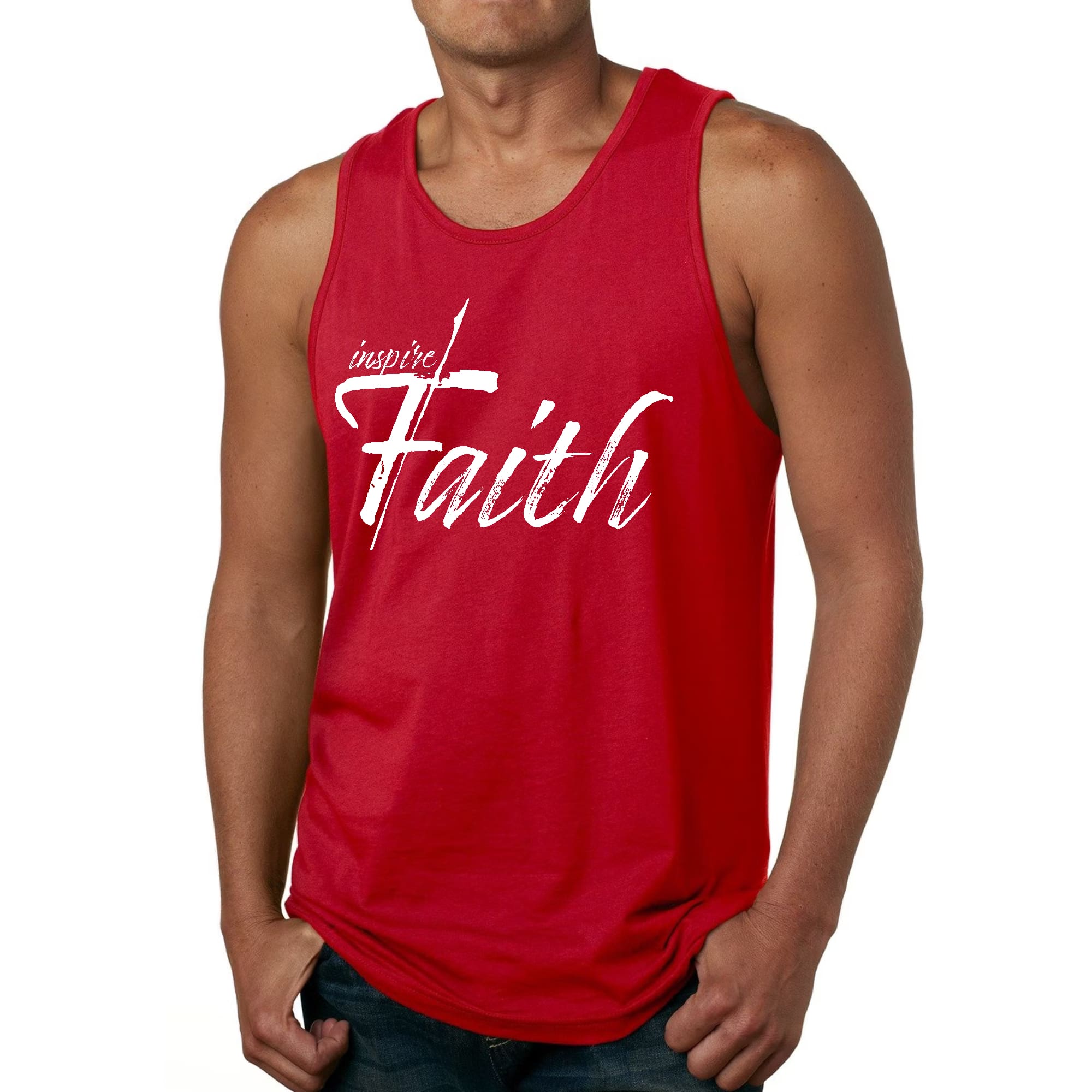 Mens Fitness Tank Top Graphic T-shirt Inspire Faith White Print