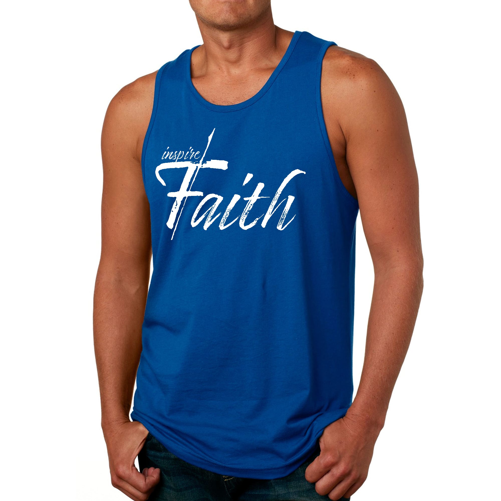 Mens Fitness Tank Top Graphic T-shirt Inspire Faith White Print