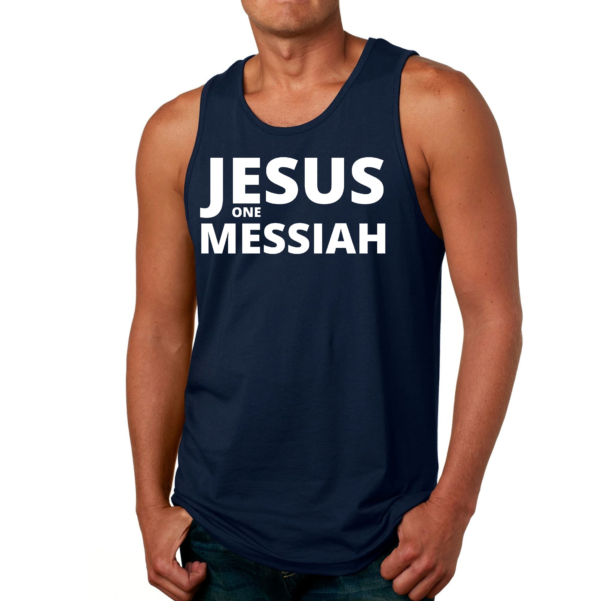 Mens Fitness Tank Top Graphic T-shirt Jesus one Messiah