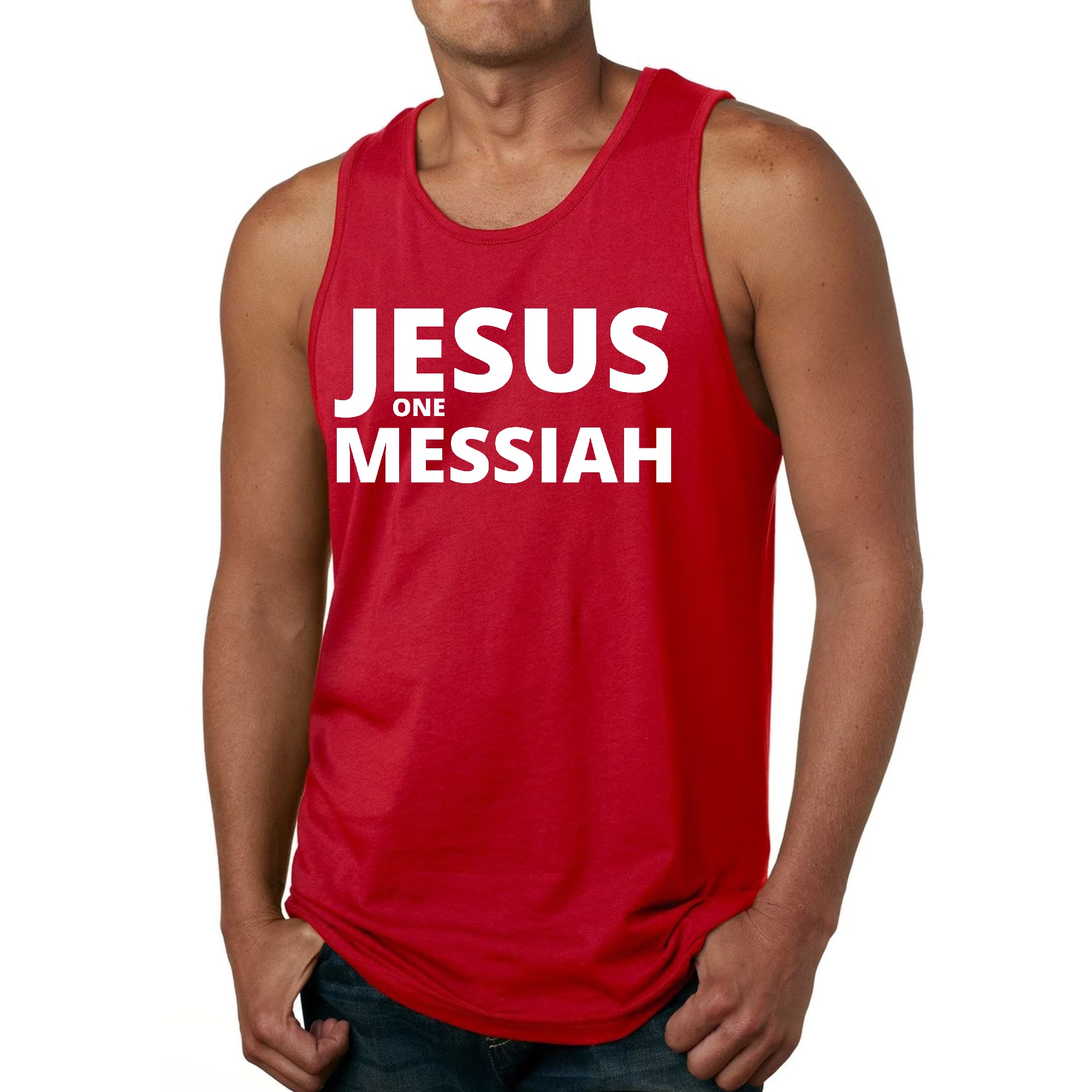 Mens Fitness Tank Top Graphic T-shirt Jesus one Messiah