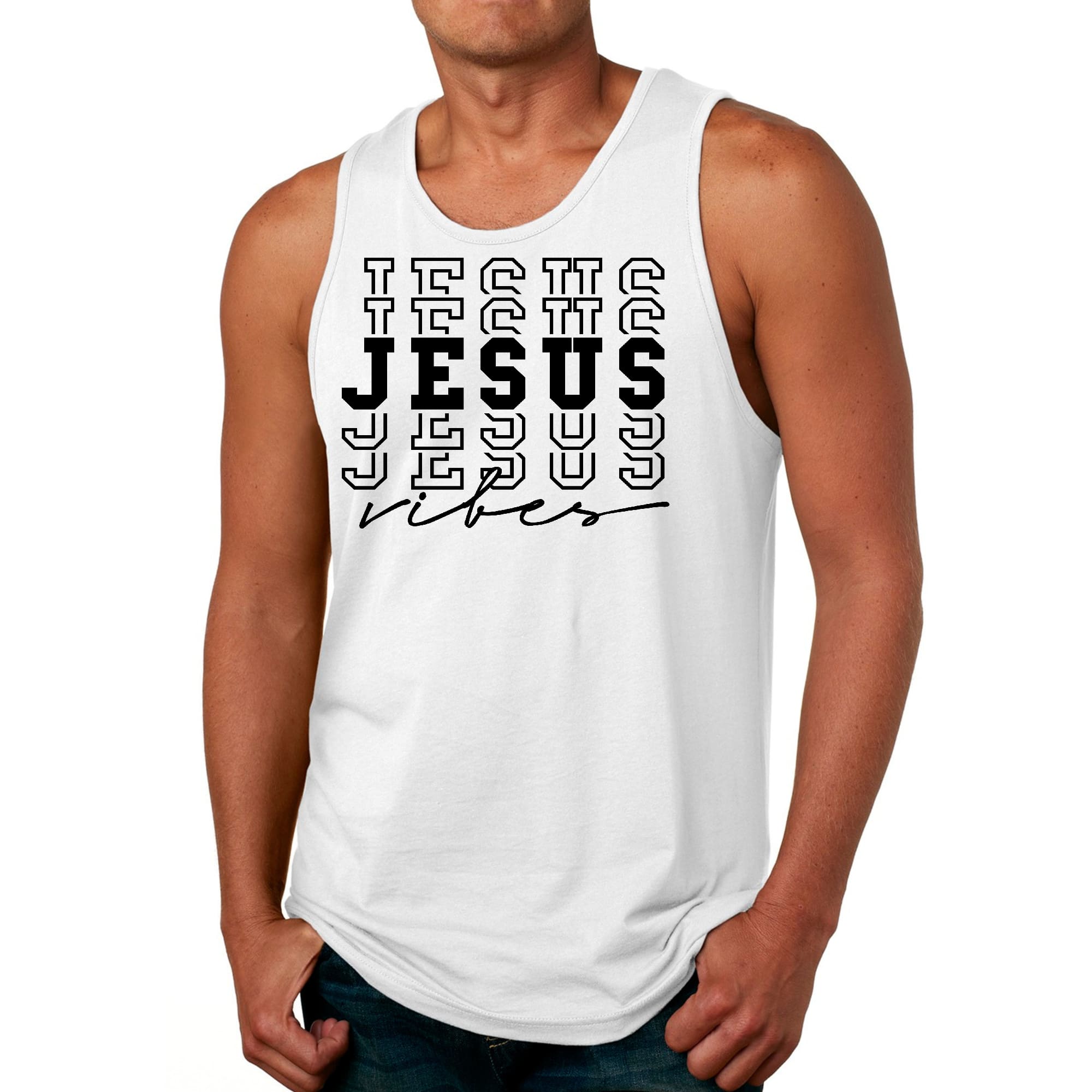 Mens Fitness Tank Top Graphic T-shirt Jesus Vibes