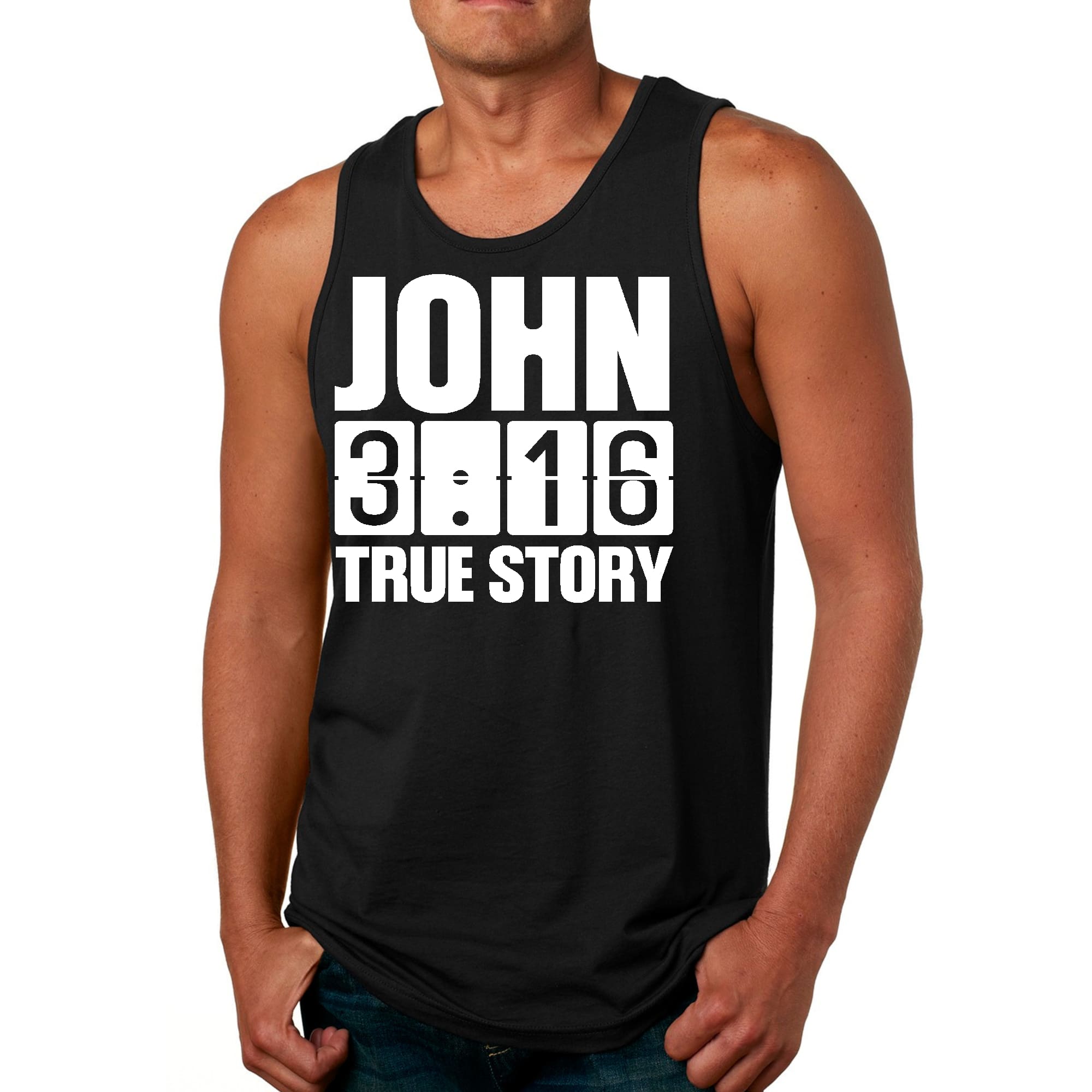 Mens Fitness Tank Top Graphic T-shirt John 3:16 True Story Print